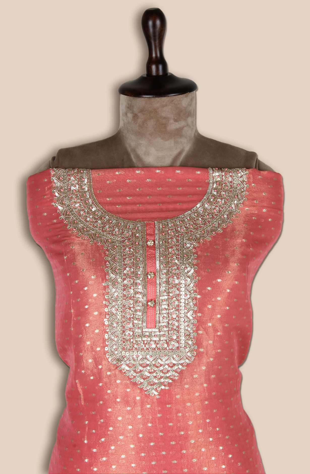 Peach Tissue Silk Unstitched Salwar Kameez - ARTS540B