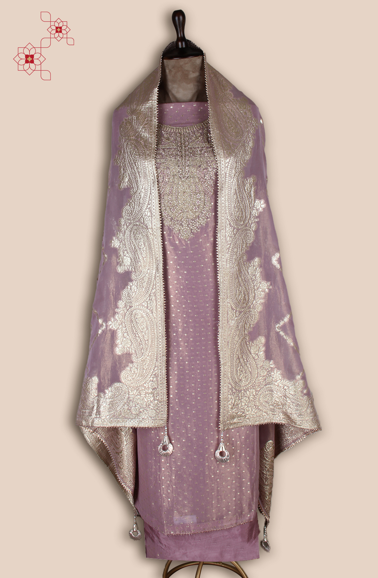 Mauve Tissue Silk Unstitched Salwar Kameez - ARTS545B