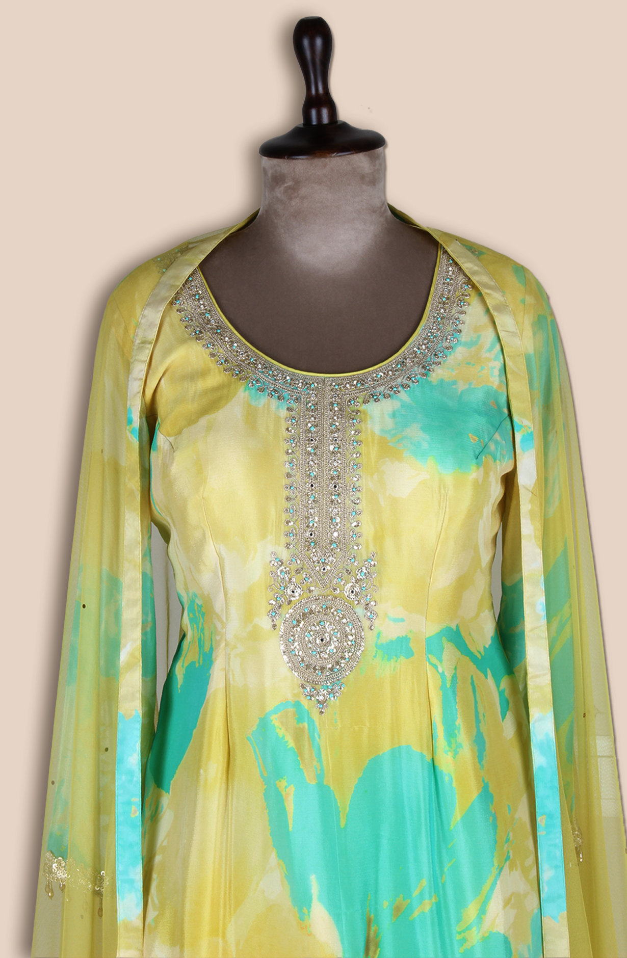 Lime Green Designer Crepe Palazzo Suit with Net Dupatta - ARTS575