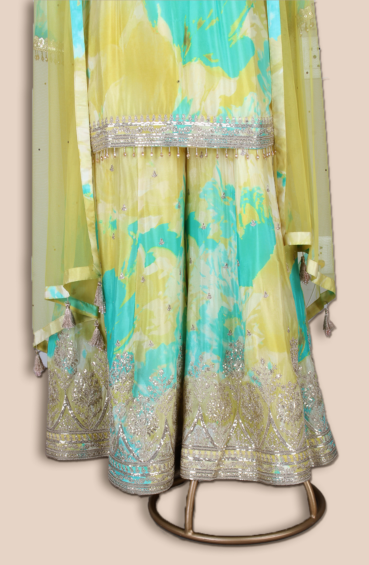 Lime Green Designer Crepe Palazzo Suit with Net Dupatta - ARTS575