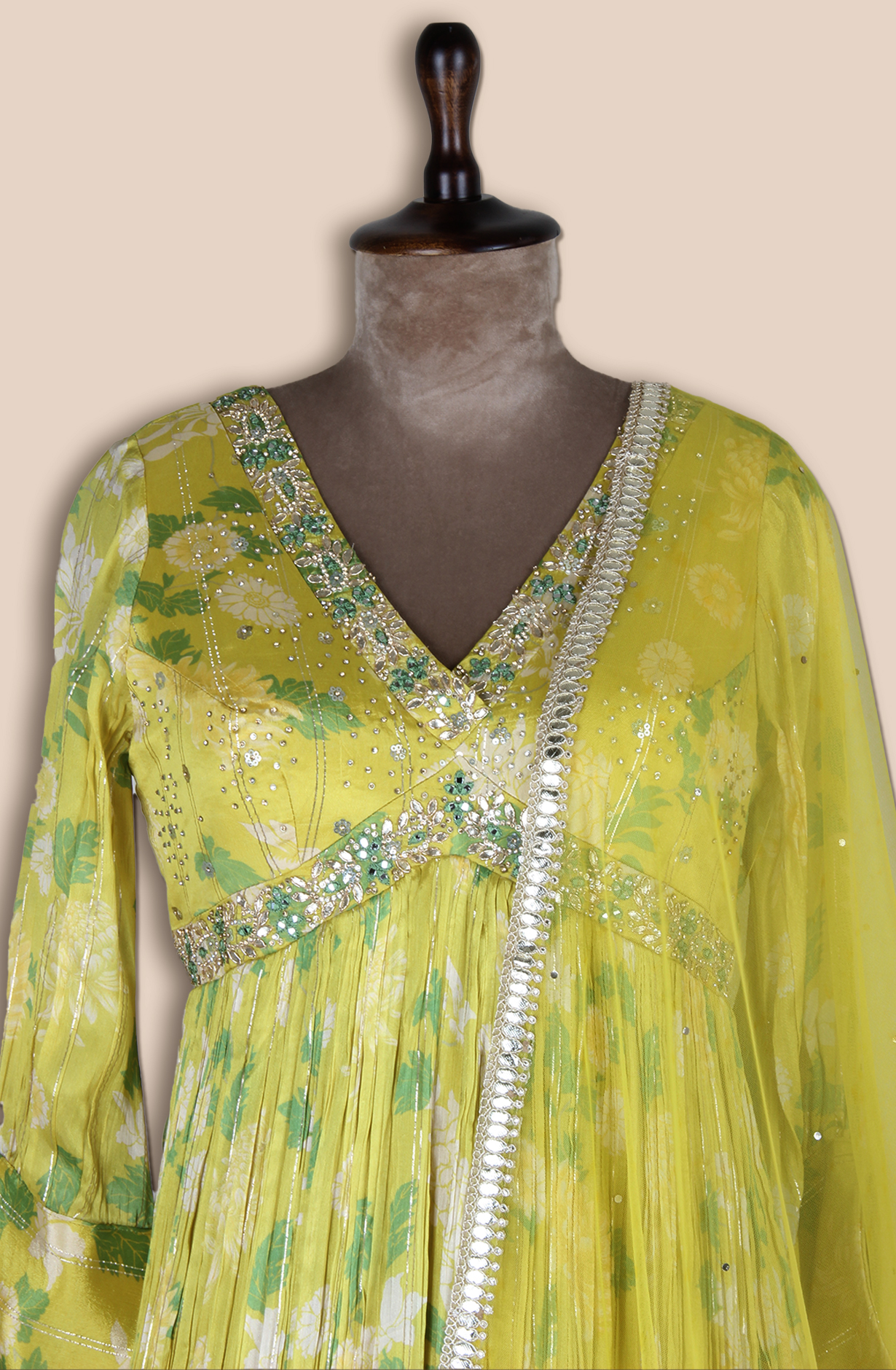 Lime Green Designer Partywear Gown with Net Dupatta - ARTS577