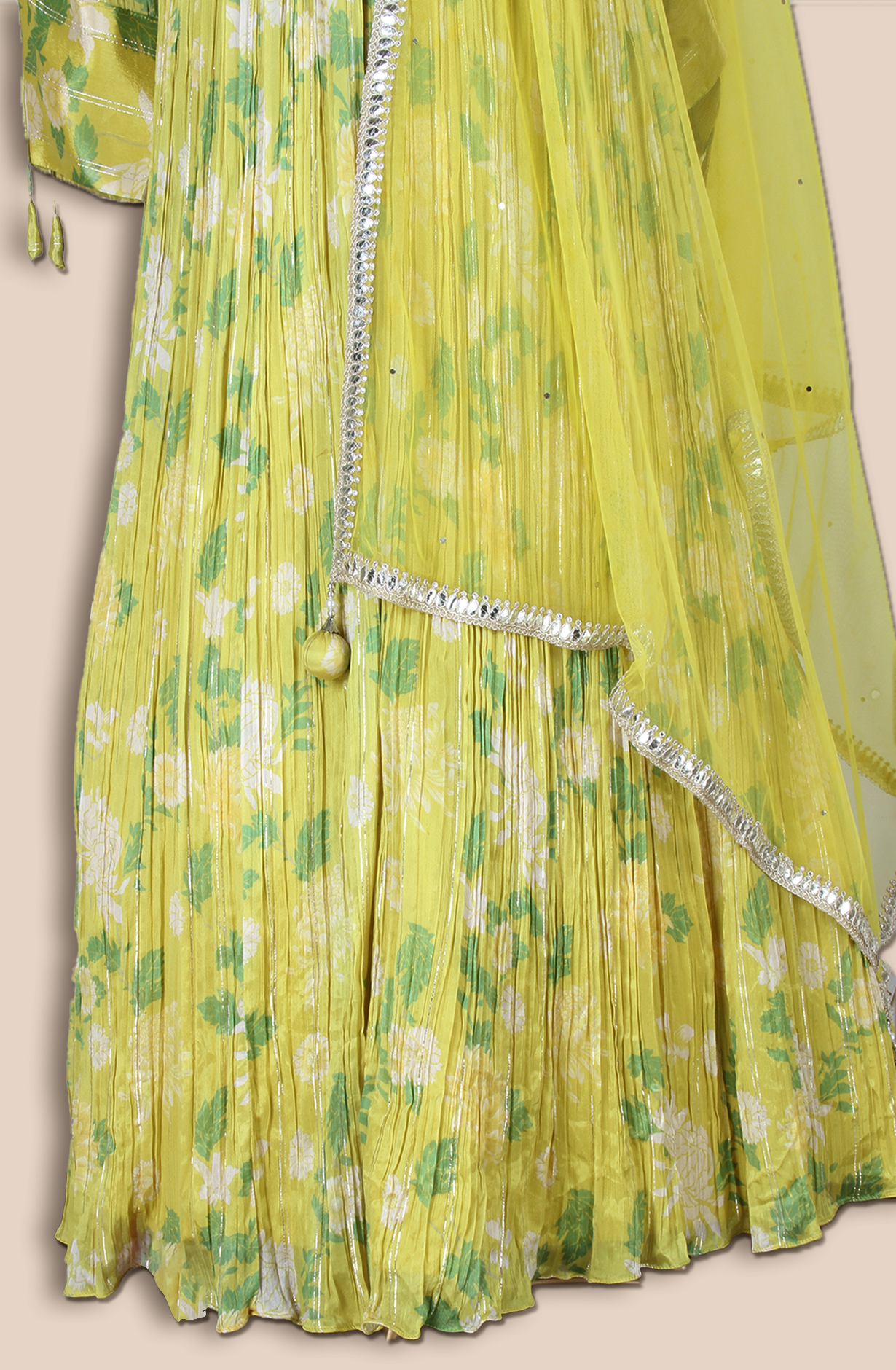 Lime Green Designer Partywear Gown with Net Dupatta - ARTS577