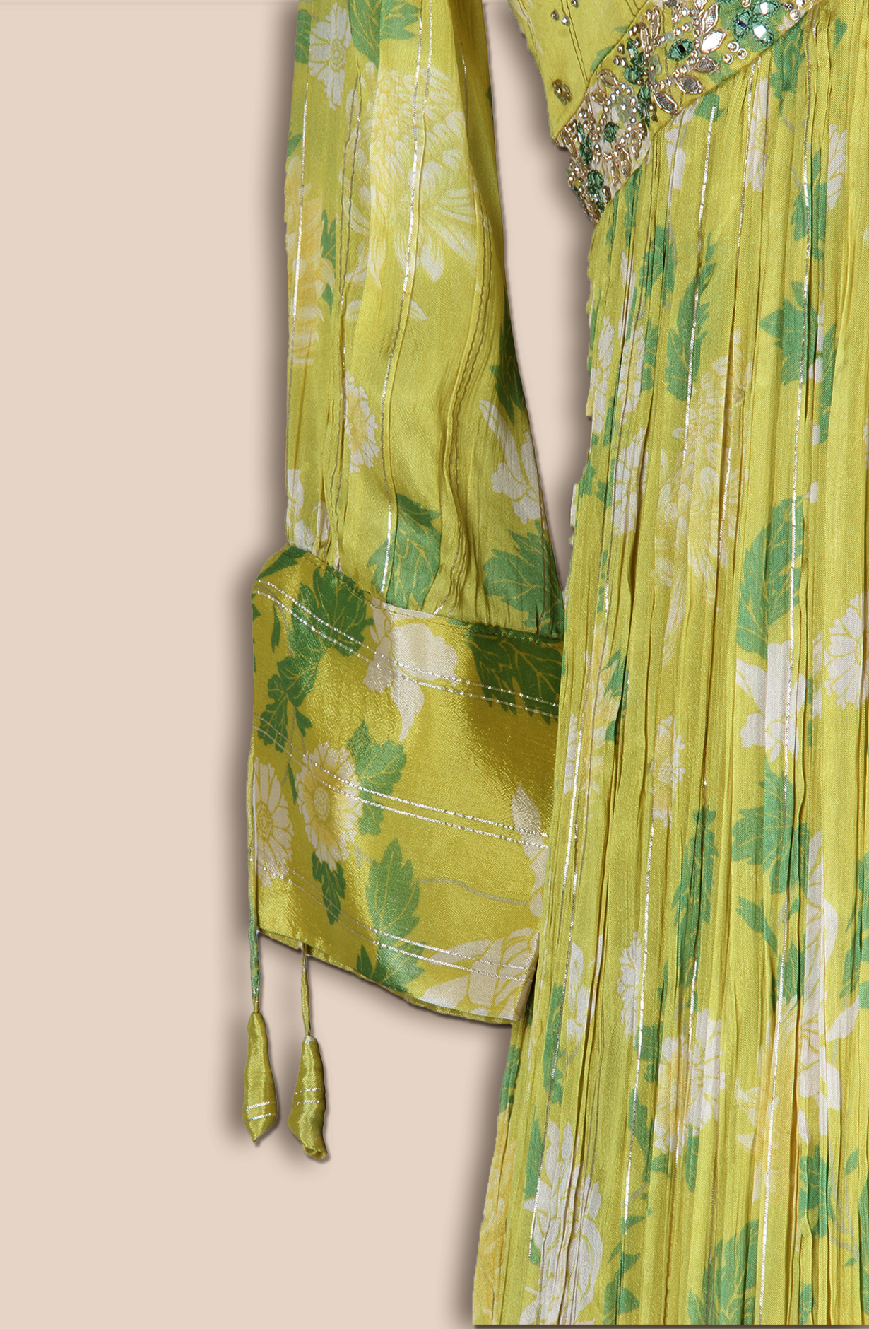 Lime Green Designer Partywear Gown with Net Dupatta - ARTS577