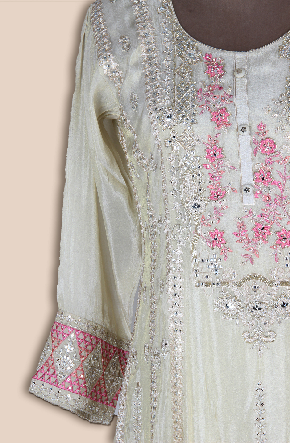 Beige Designer Partywear Organza Palazzo Suit - ARTSA290