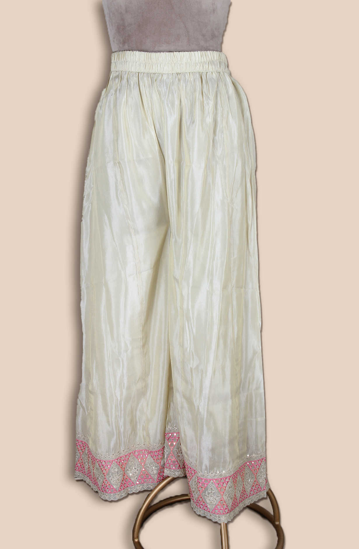 Beige Designer Partywear Organza Palazzo Suit - ARTSA290