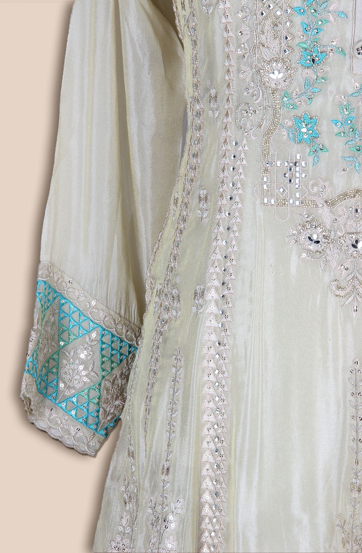 Beige Designer Partywear Organza Palazzo Suit - ARTSA290A