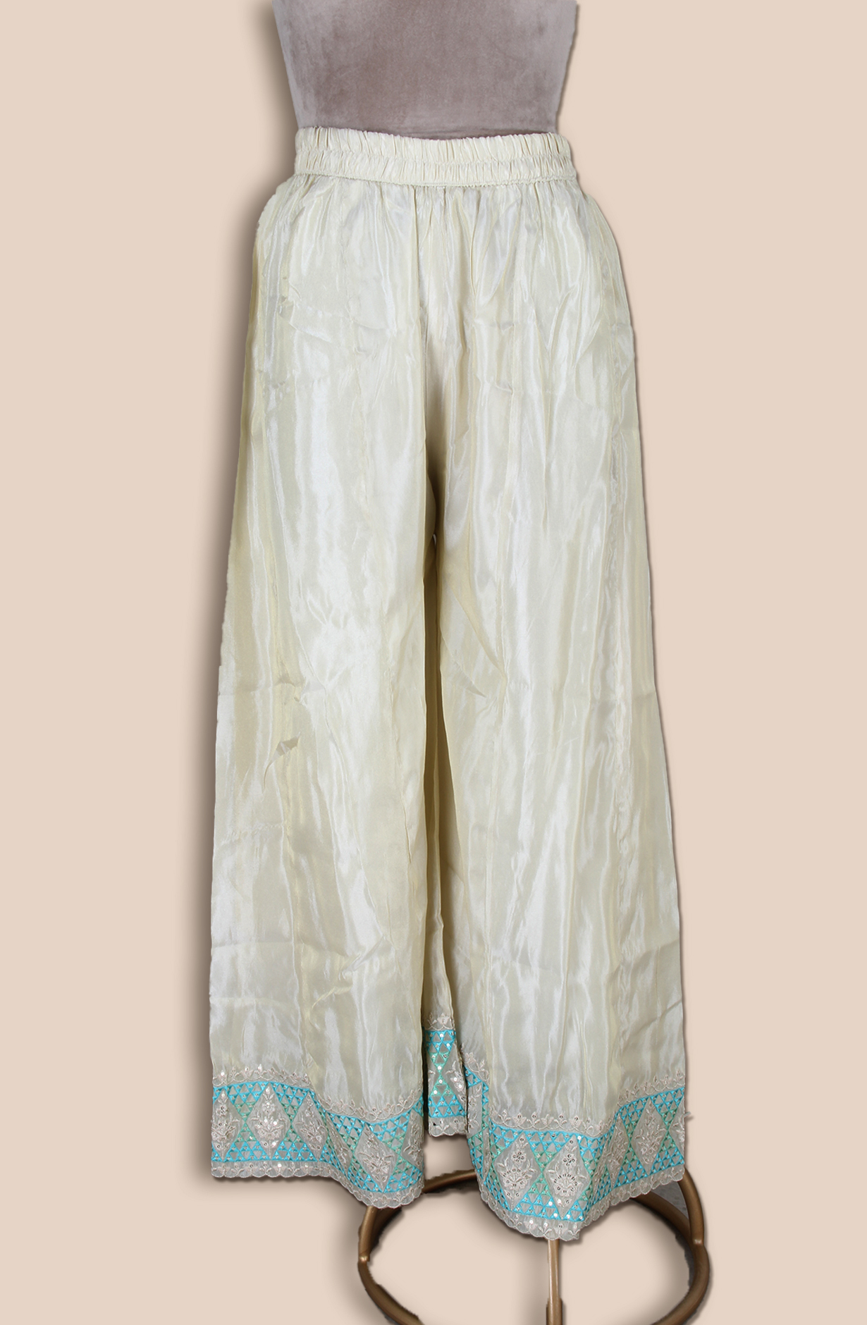 Beige Designer Partywear Organza Palazzo Suit - ARTSA290A