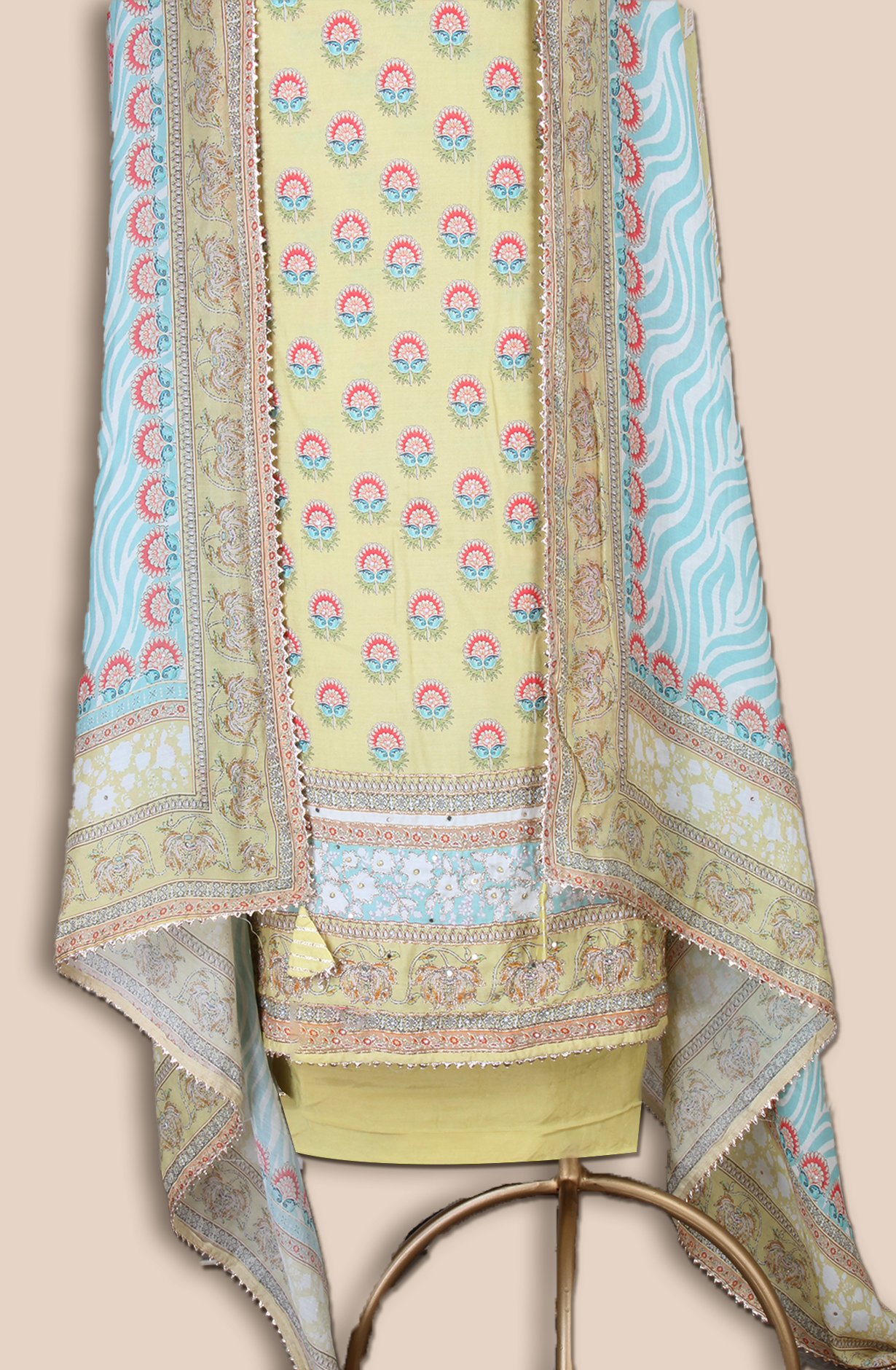Yellow Beautiful Muslin Festive Salwar Kameez - ARTSMSLN01