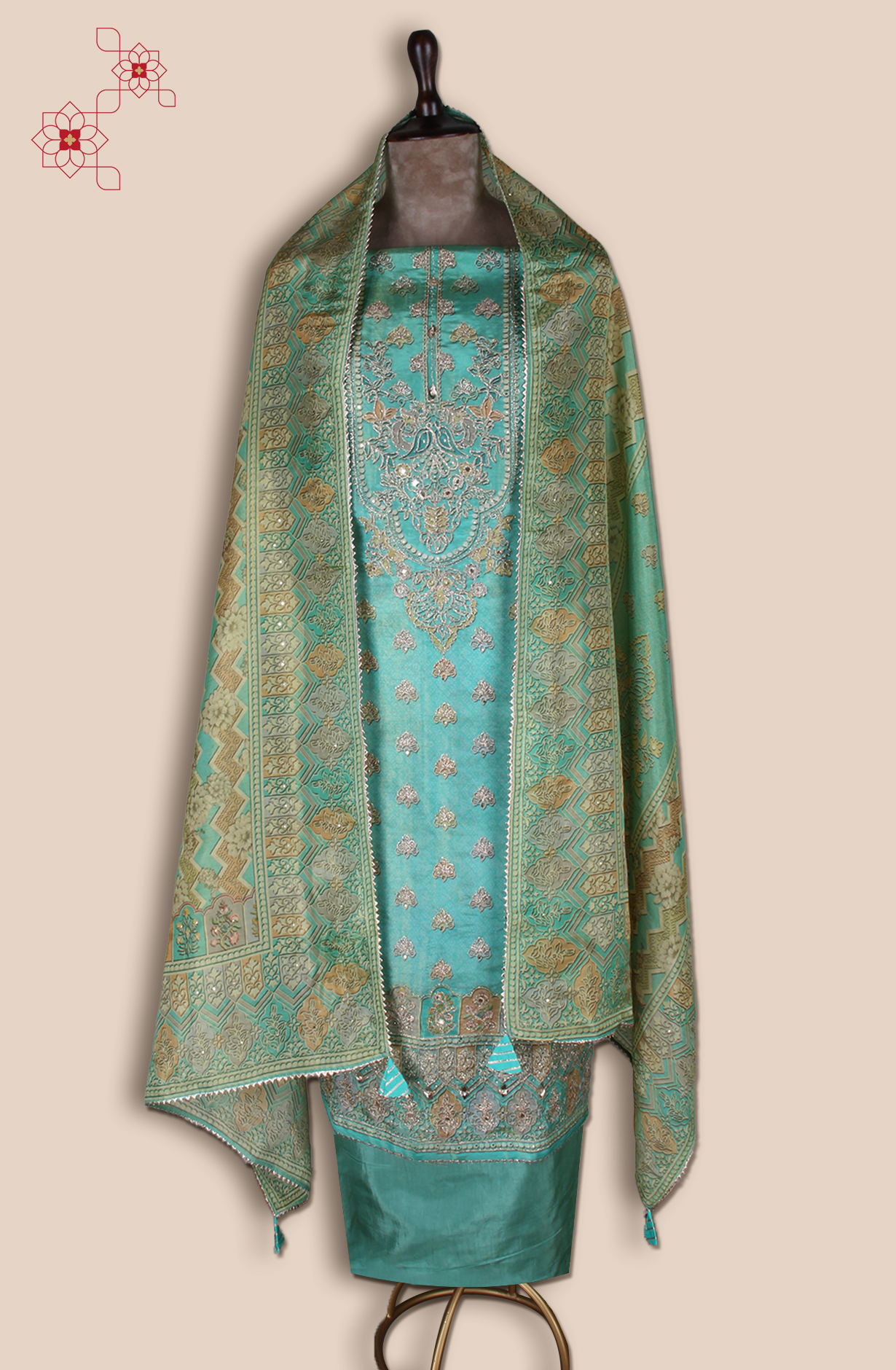 Sea Green Tissue Silk Festive Salwar Kameez - ARTSTISSU01
