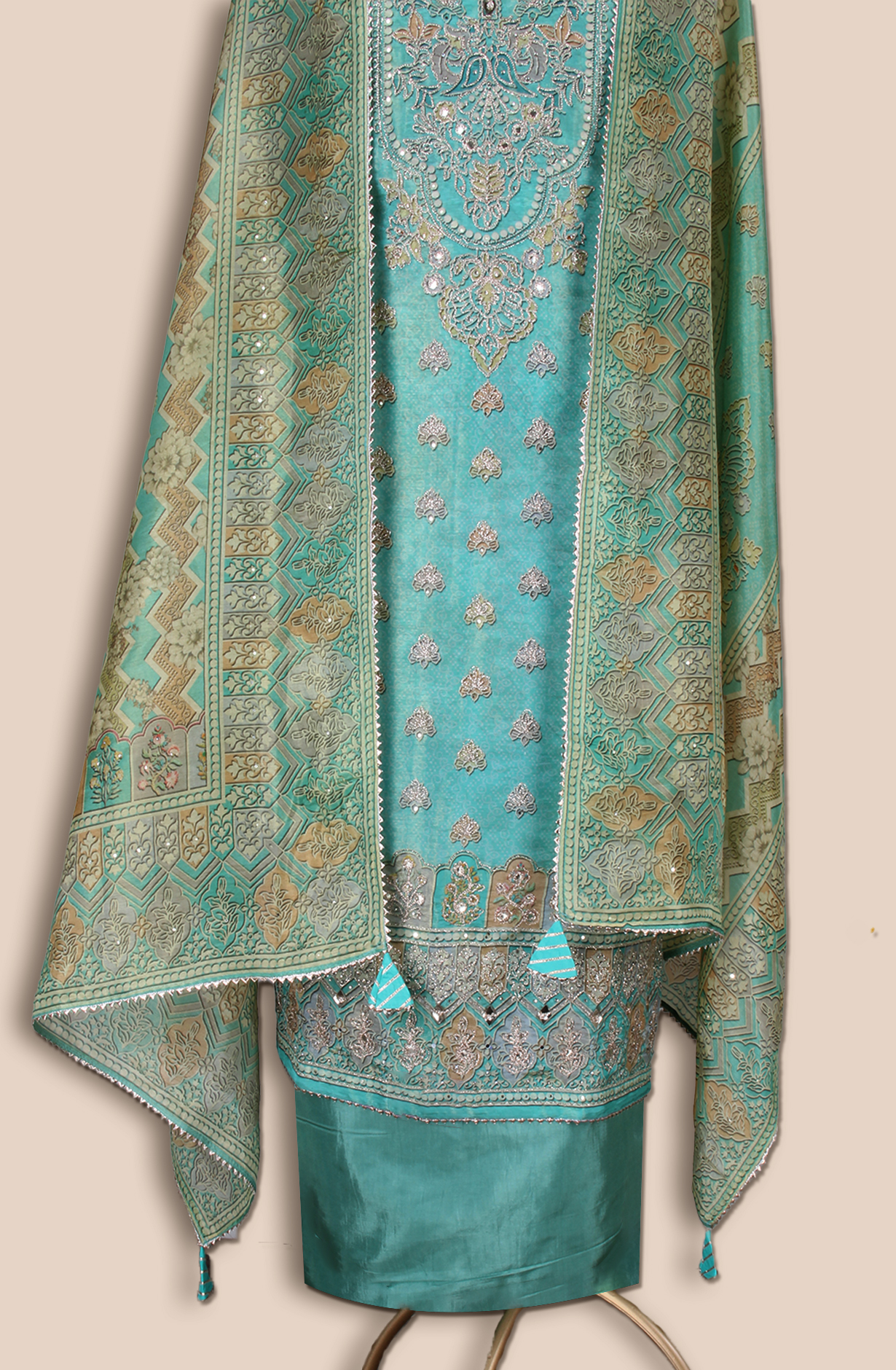 Sea Green Tissue Silk Festive Salwar Kameez - ARTSTISSU01