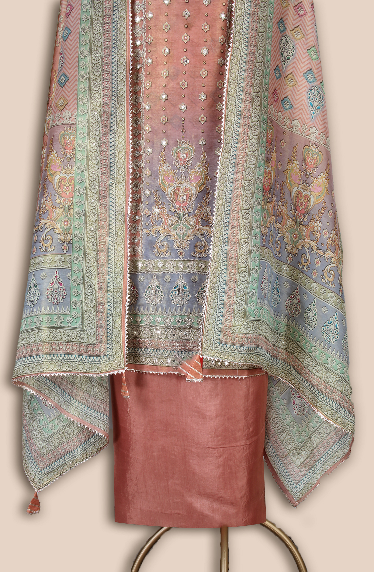 Rust Tissue Silk Festive Salwar Kameez - ARTSTISSU02A