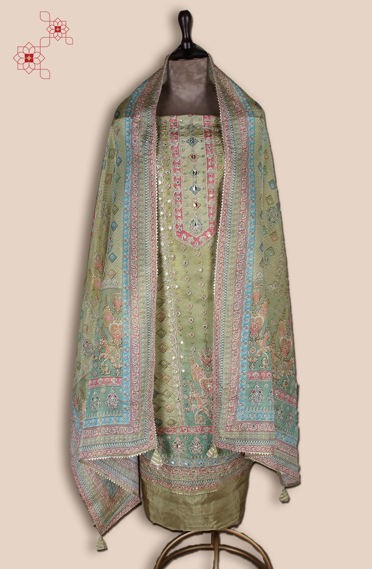 Mehndi Green Tissue Silk Festive Salwar Kameez - ARTSTISSU02B