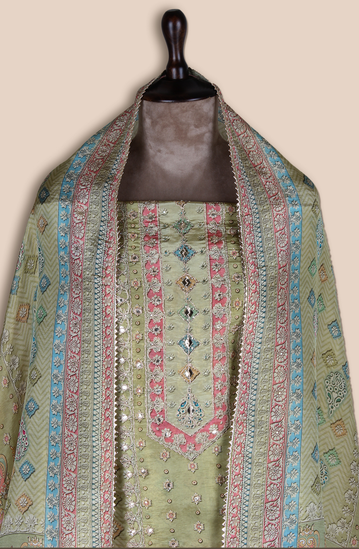 Mehndi Green Tissue Silk Festive Salwar Kameez - ARTSTISSU02B