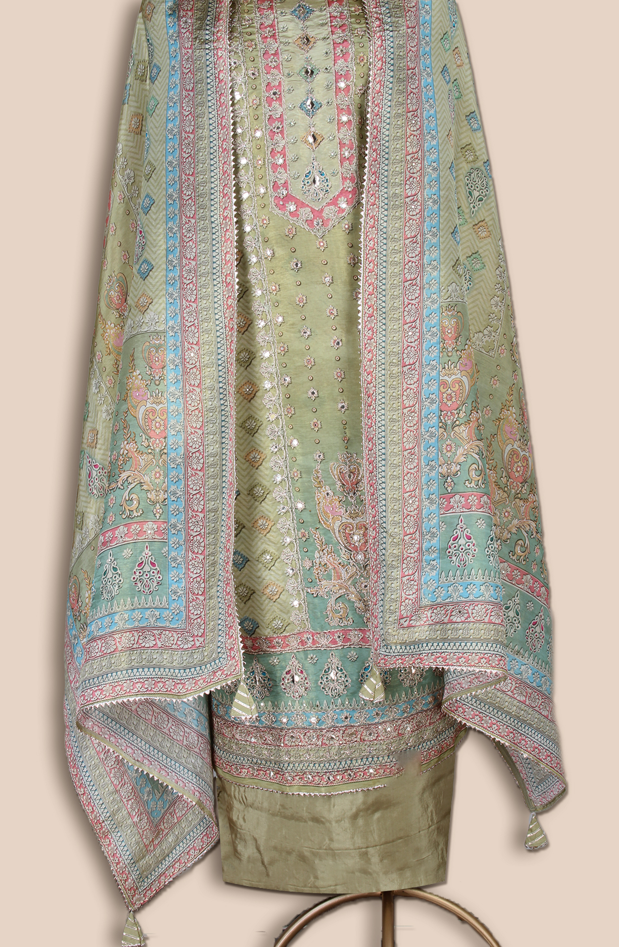 Mehndi Green Tissue Silk Festive Salwar Kameez - ARTSTISSU02B