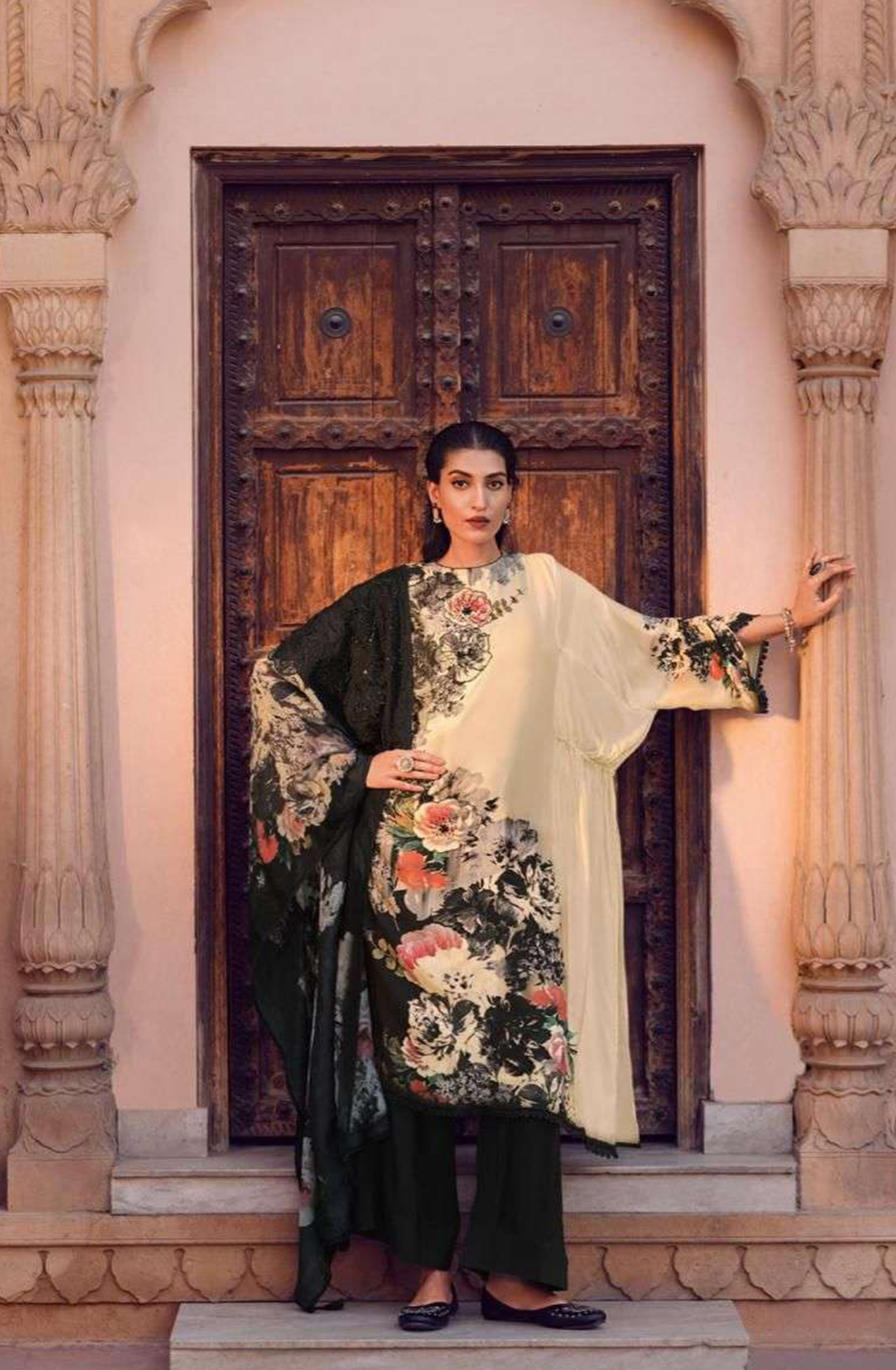 Black Muslin Digital Printed Lace Work Salwar Kameez with Organza Dupatta - ASH05