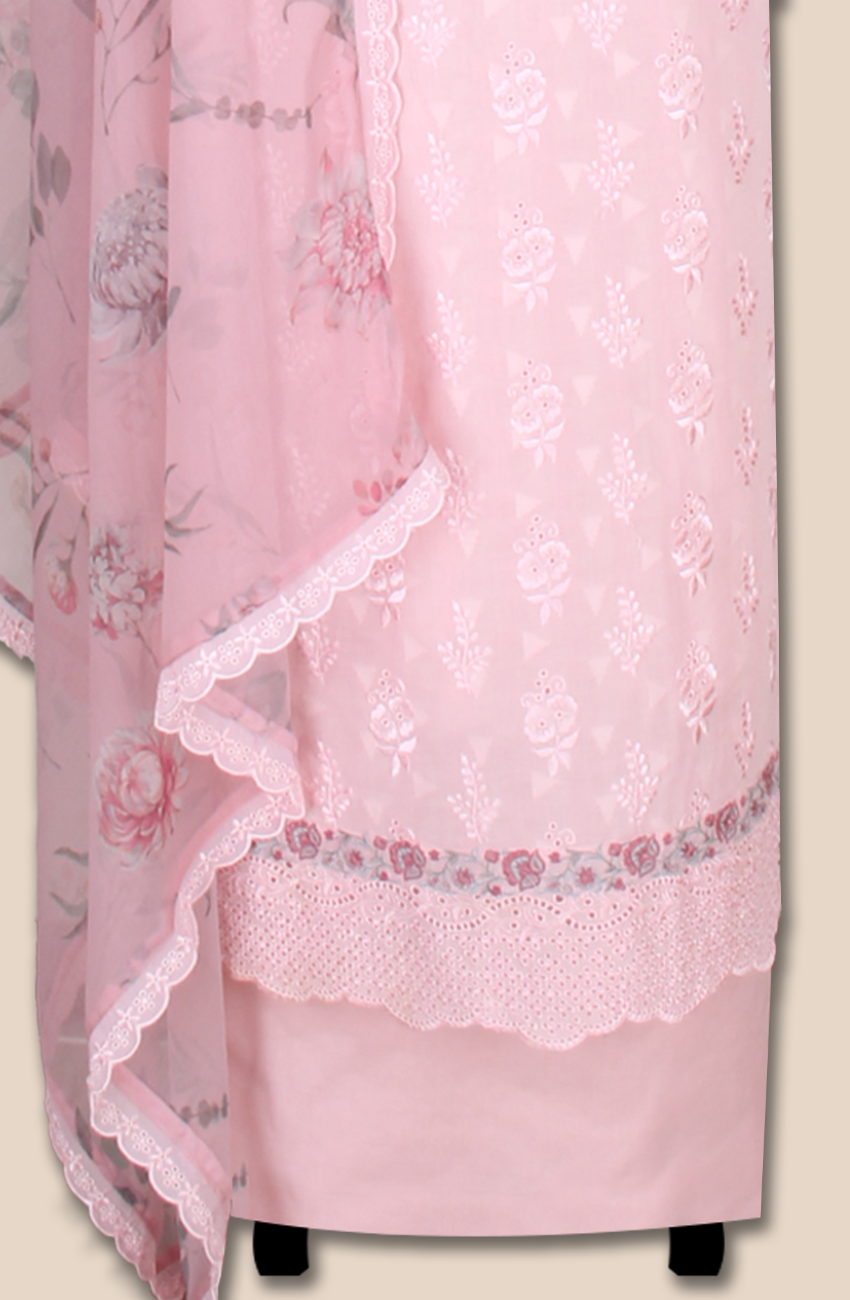 Pink Cotton Jacquard Embroidered Salwar Kameez with Chiffon Dupatta - ASH2199C