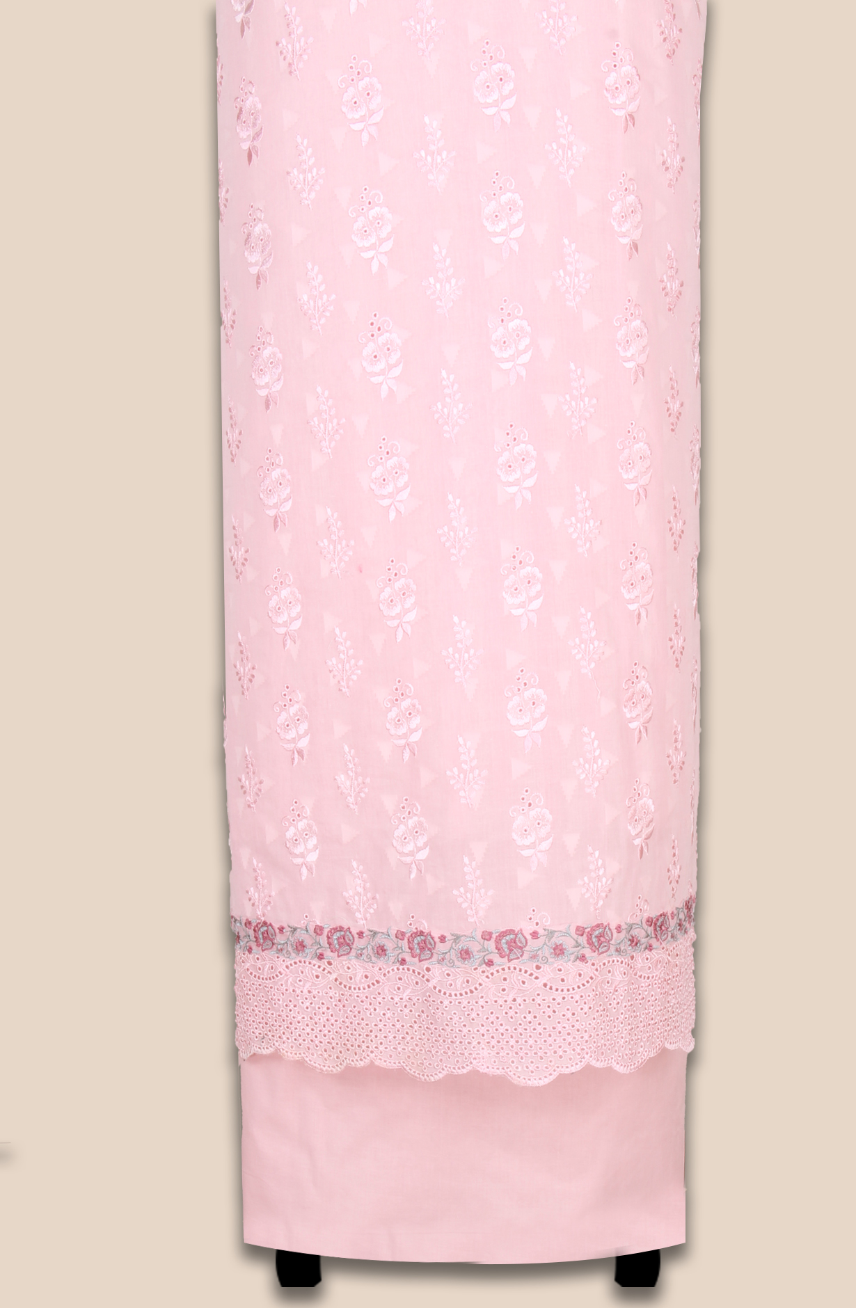 Pink Cotton Jacquard Embroidered Salwar Kameez with Chiffon Dupatta - ASH2199C