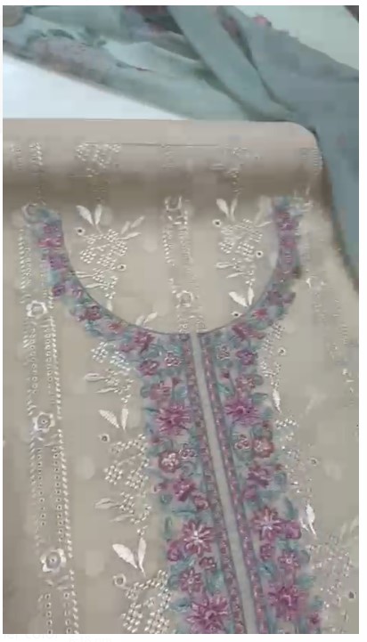 Beige Cotton Jacquard Embroidered Salwar Kameez with Chiffon Dupatta - ASH2200B