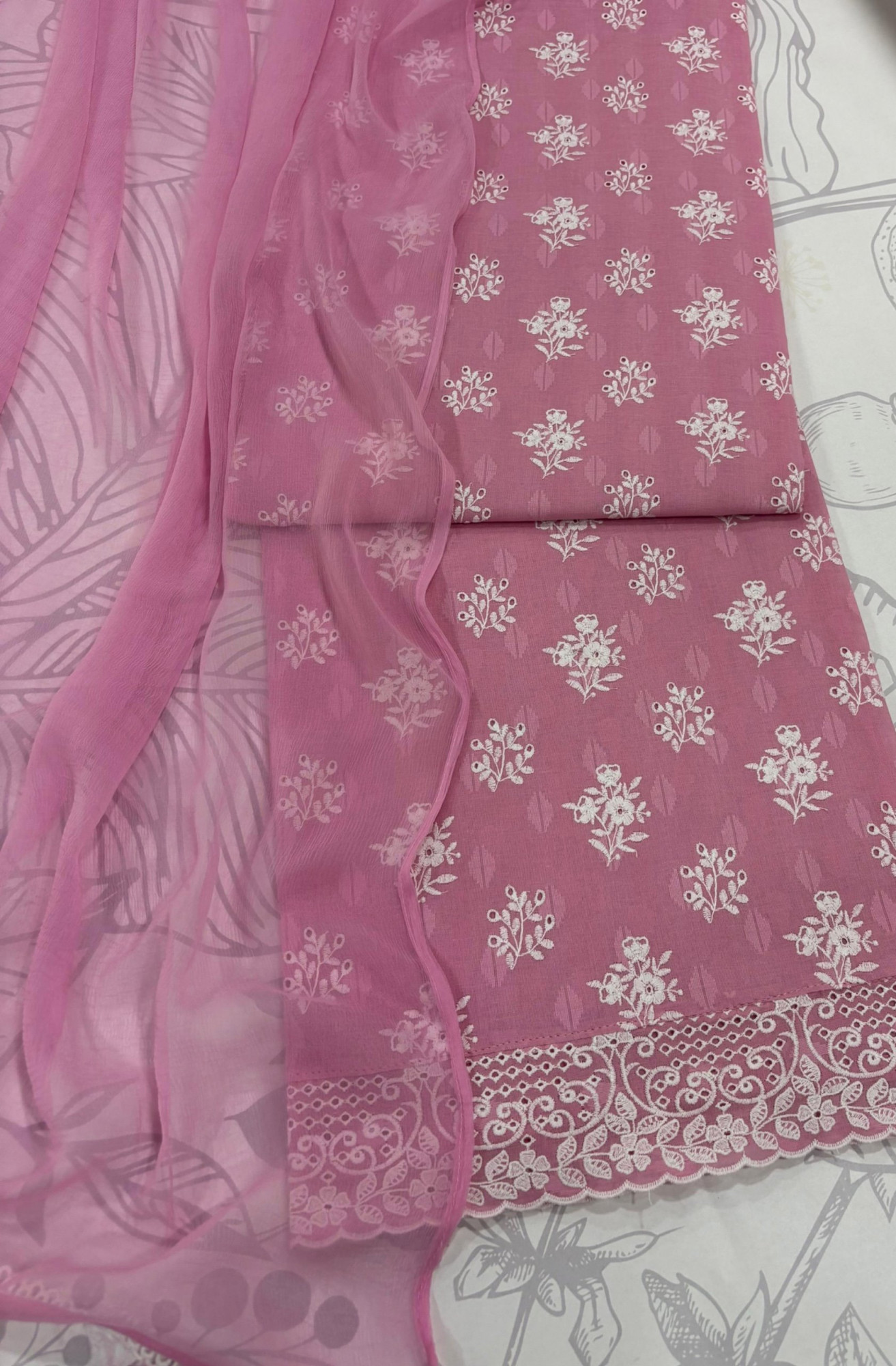 Pink Cotton Suit Set with Beautiful Dupatta - ASH601B