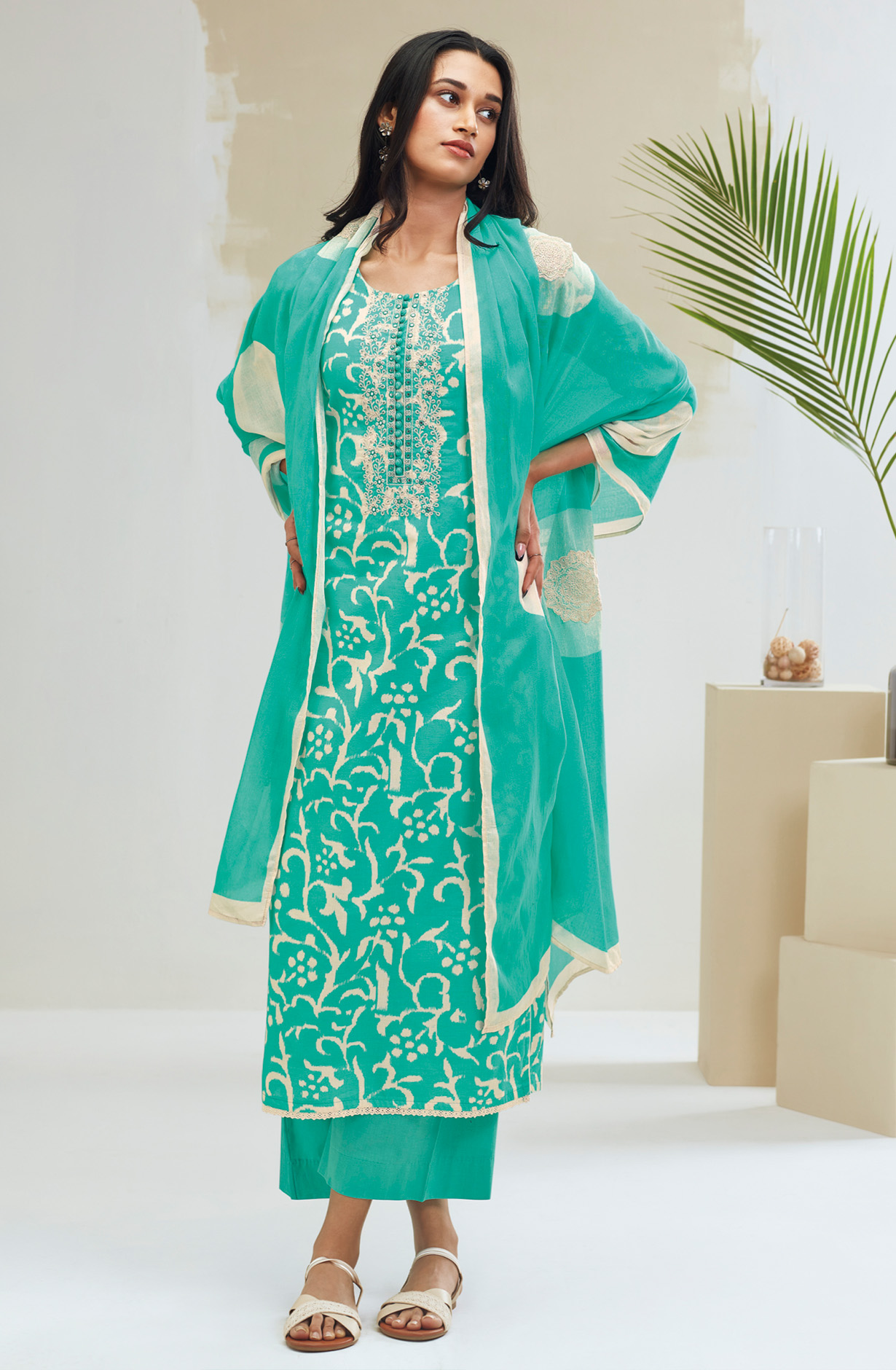 Green Cotton Printed Salwar Suit - ASIS1520A