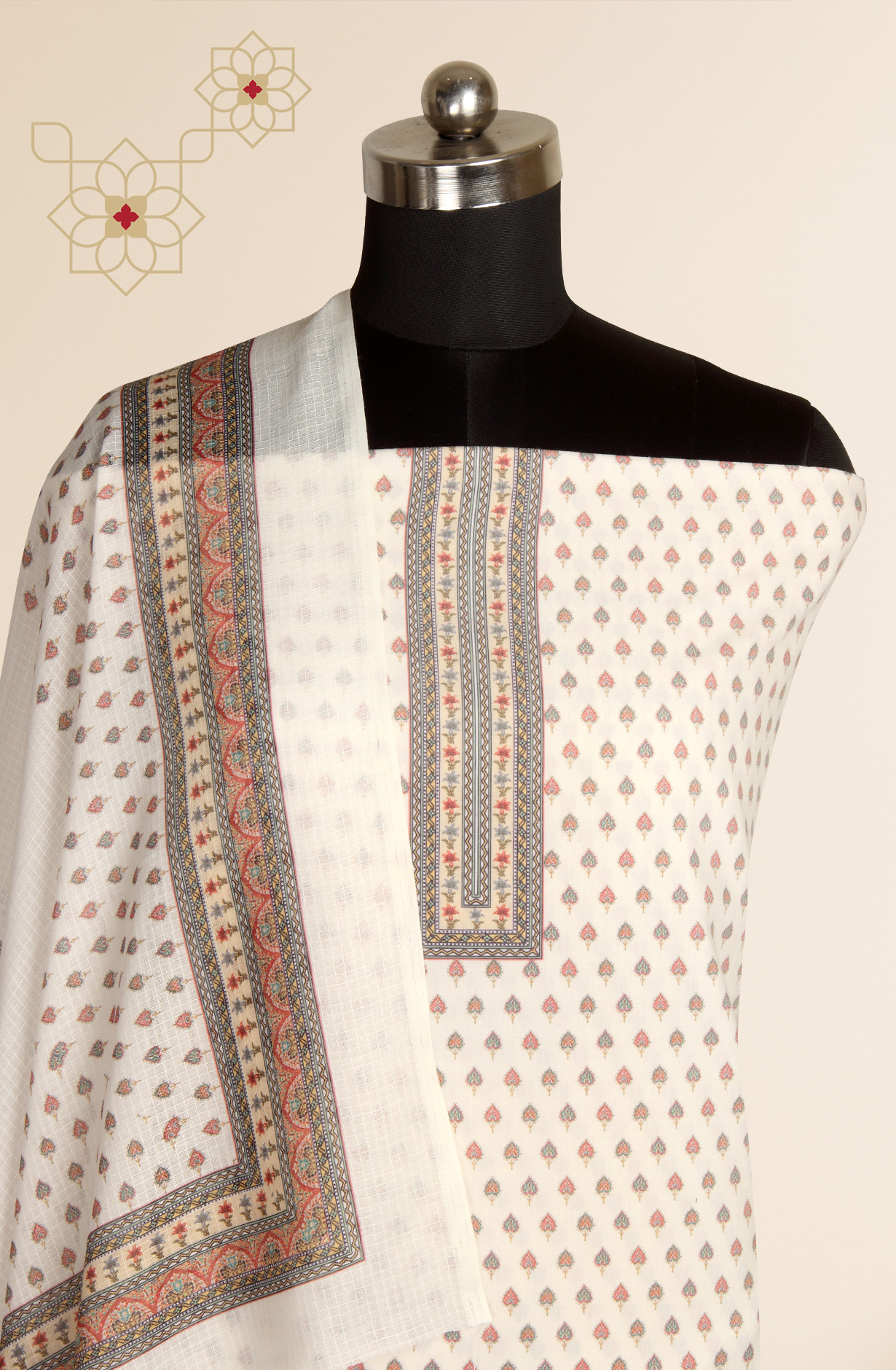 Cream Printed Unstitched Cotton Dress Material - ASM1277D