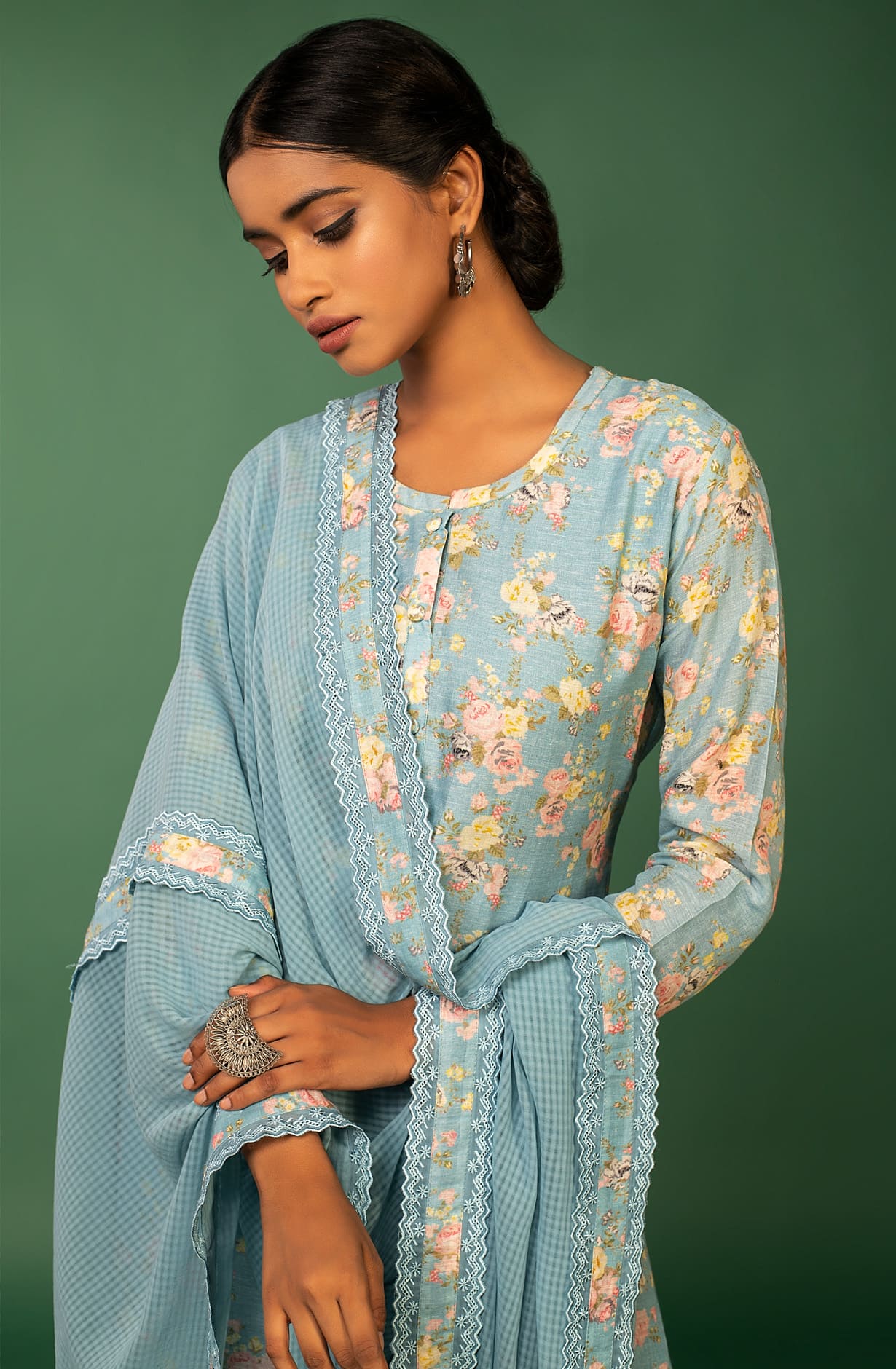 Pastel Blue Linen Exclusive Unstitched Salwar Kameez Suit-Set- AST1441