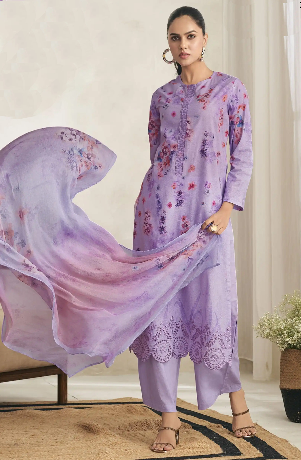 Purple Cotton Lawn Beautiful Suit Set - AVI1150