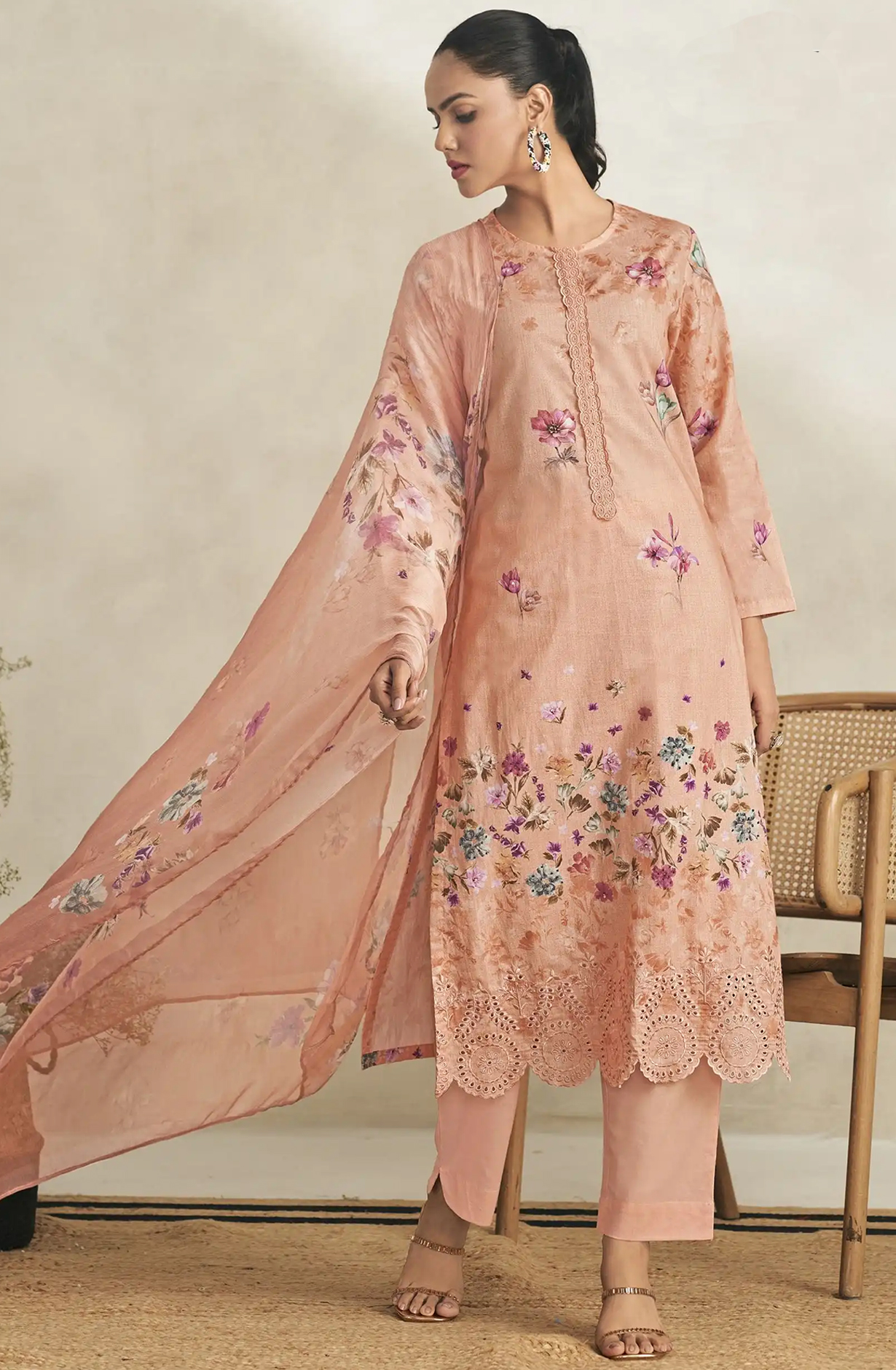 Orange Cotton Lawn Beautiful Suit Set - AVI1155