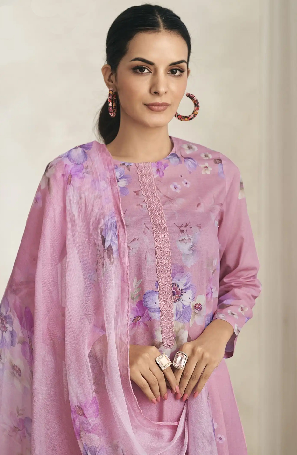Pink Cotton Lawn Beautiful Suit Set - AVI1185