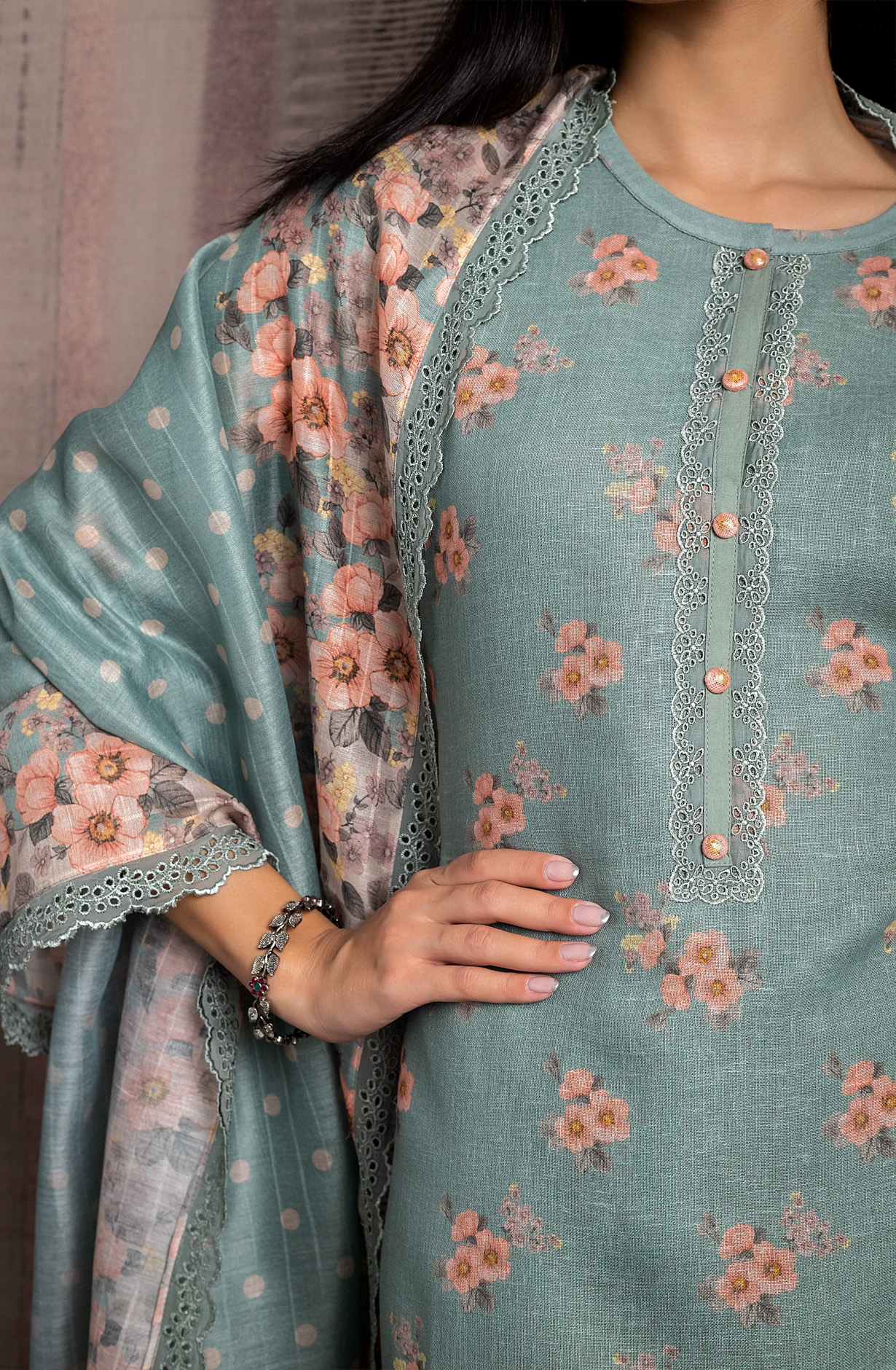 Pastel Green Linen Digital Printed Suit-sets with Dupatta - AYS1952