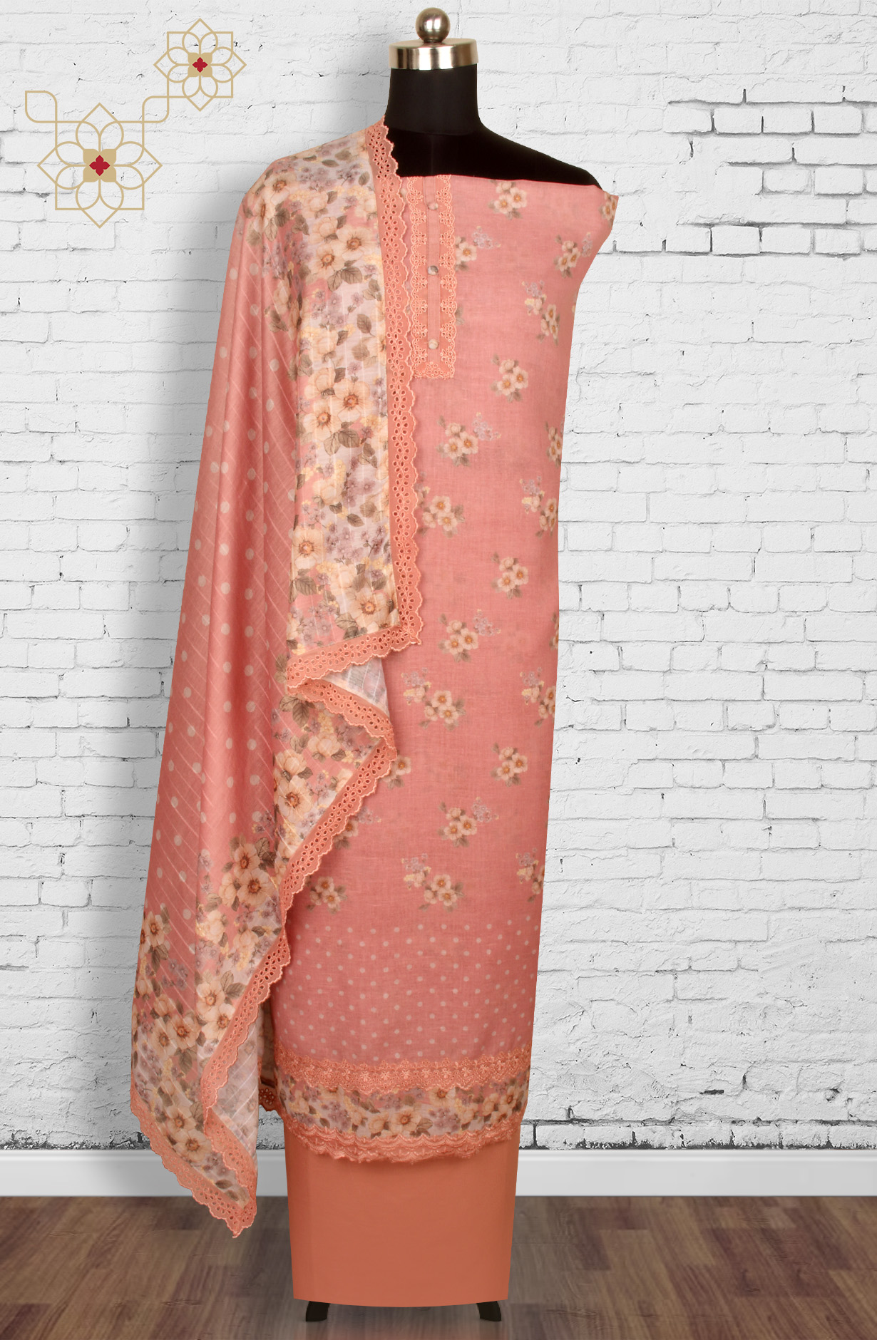 Peach Linen Digital Printed Suit-sets with Dupatta - AYS1952A