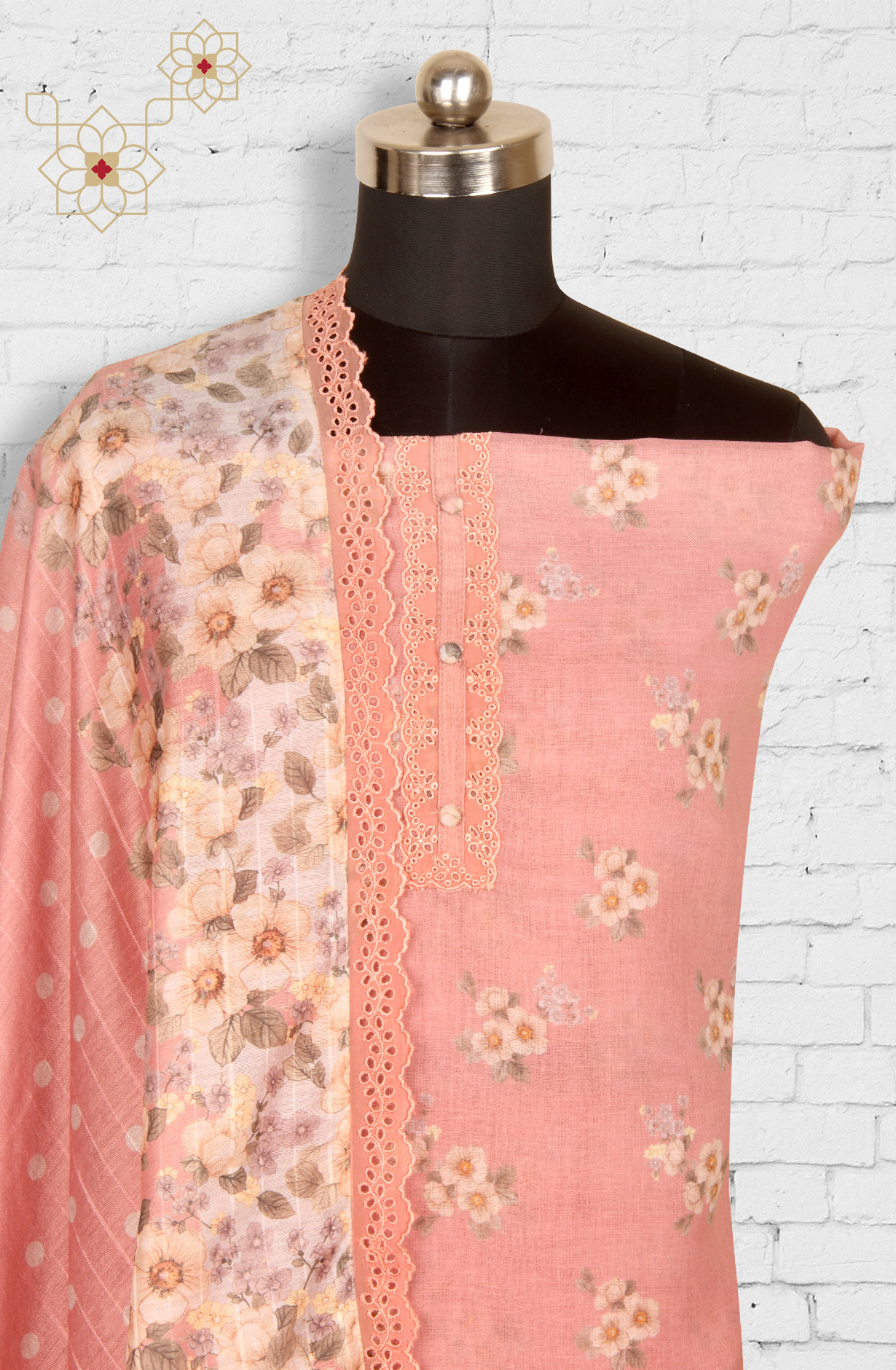 Peach Linen Digital Printed Suit-sets with Dupatta - AYS1952A