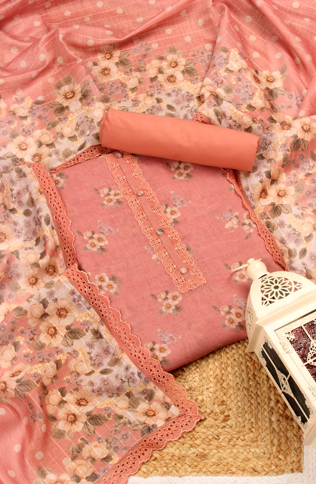 Peach Linen Digital Printed Suit-sets with Dupatta - AYS1952A