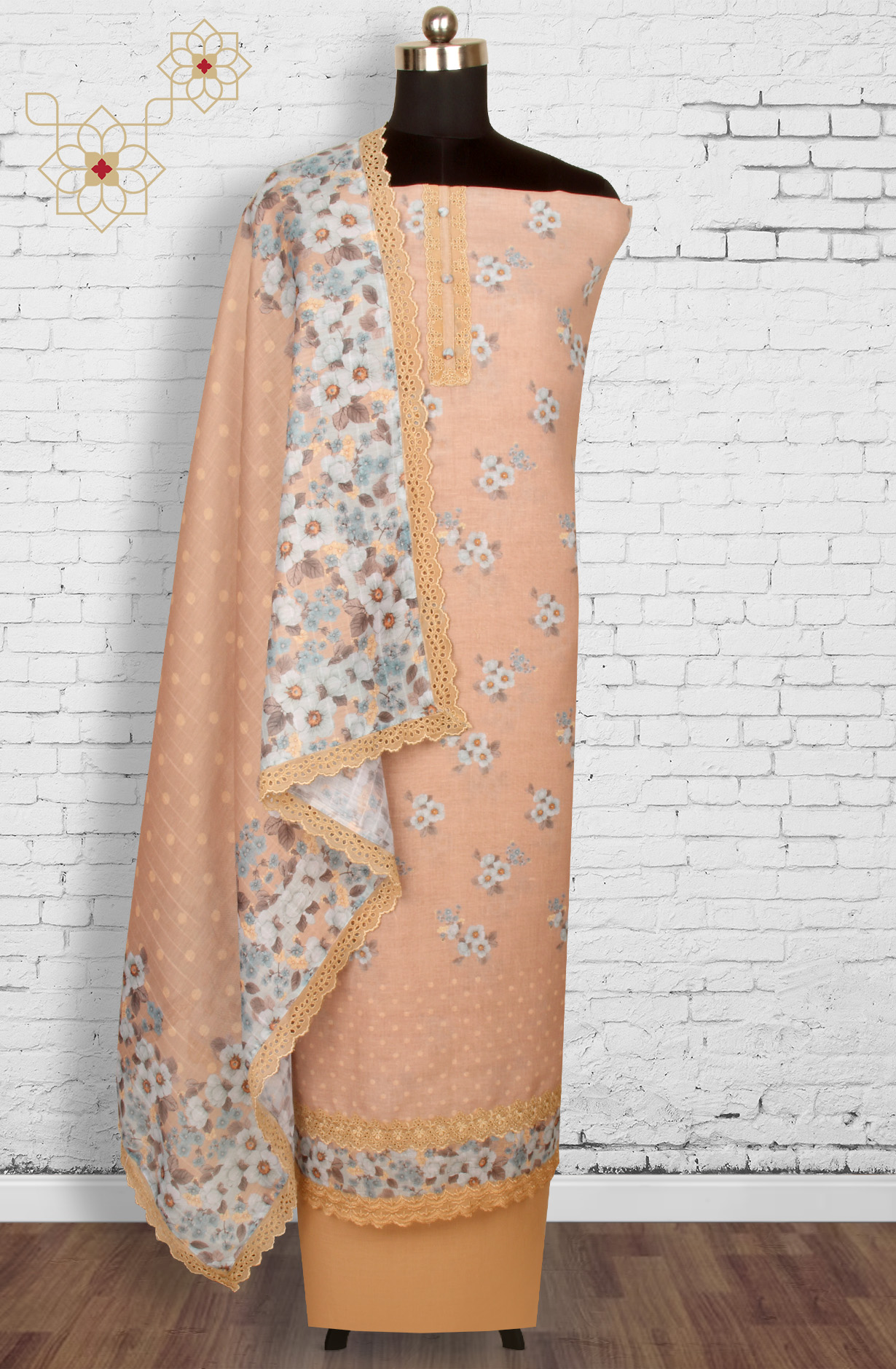 Beige Linen Digital Printed Suit-sets with Dupatta - AYS1952B