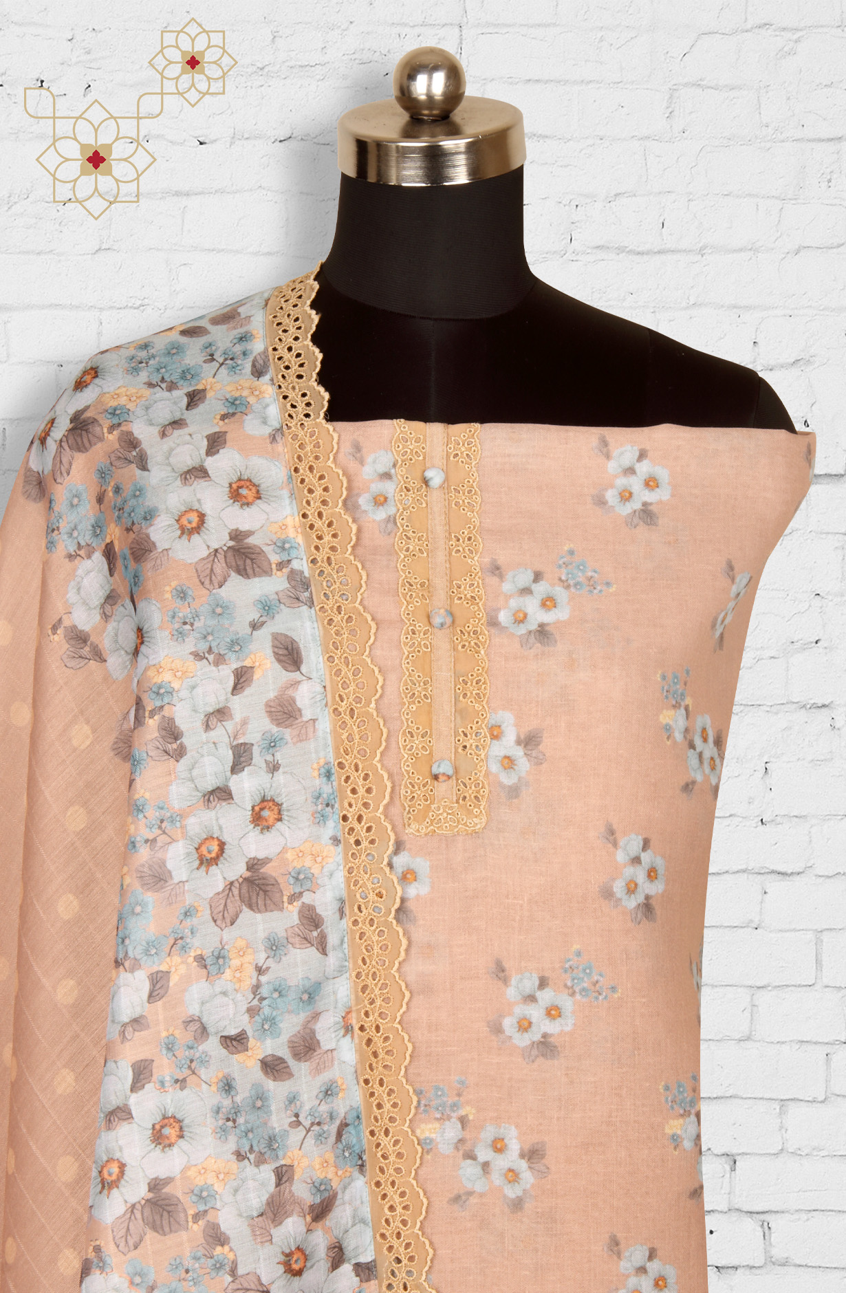Beige Linen Digital Printed Suit-sets with Dupatta - AYS1952B