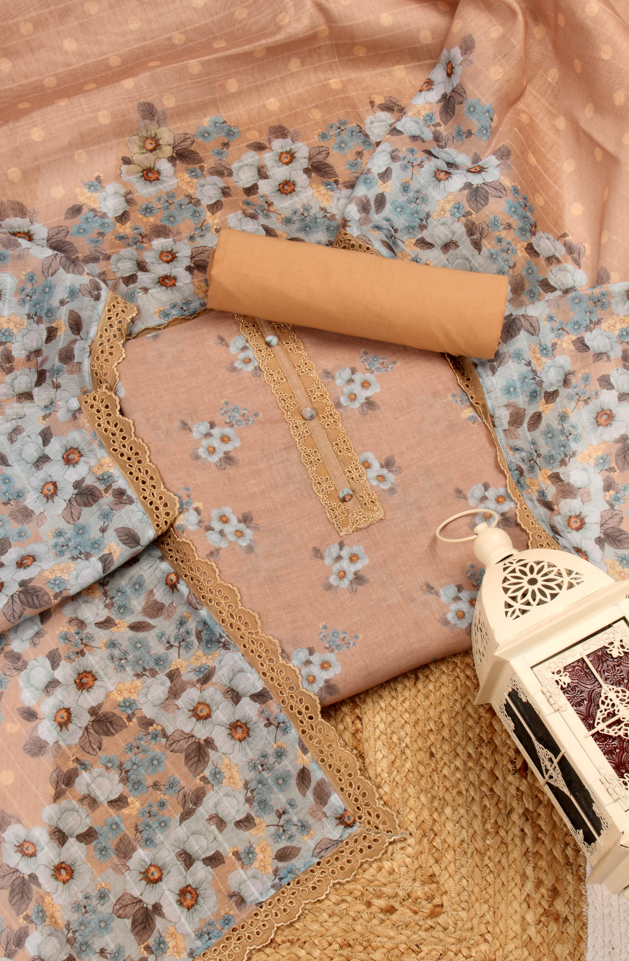 Beige Linen Digital Printed Suit-sets with Dupatta - AYS1952B