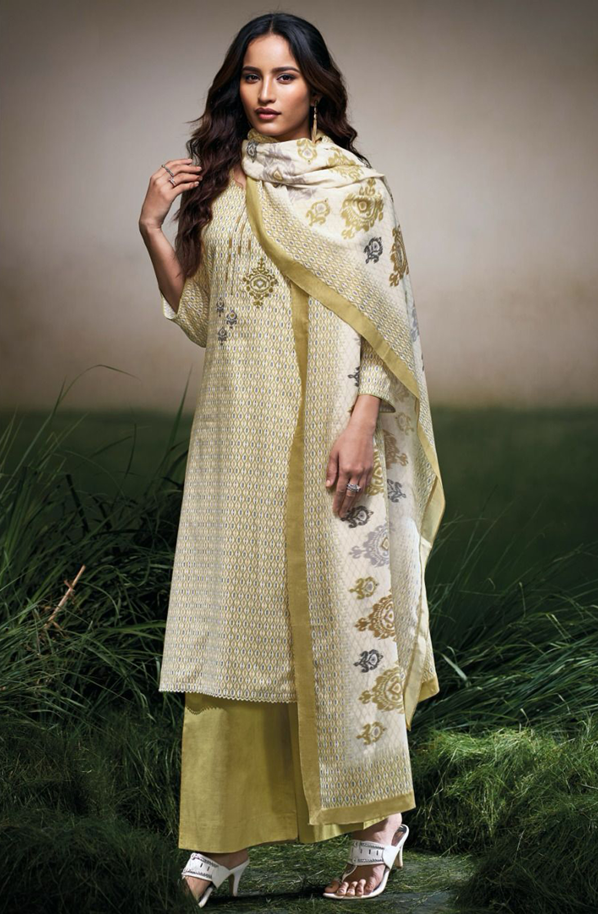 Mehndi Cotton Printed Suit set with Cotton Dupatta - AZAS3478A