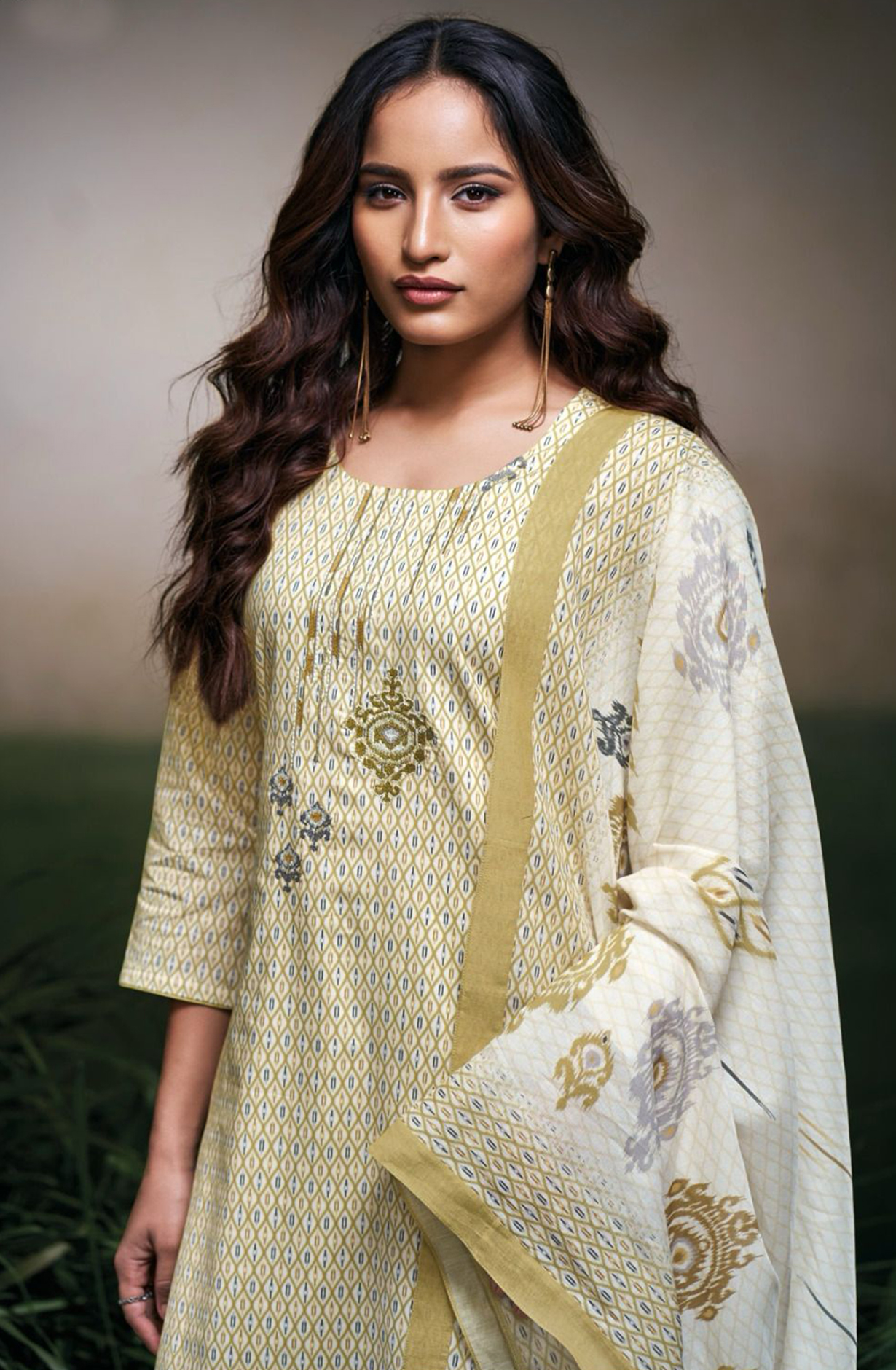 Mehndi Cotton Printed Suit set with Cotton Dupatta - AZAS3478A