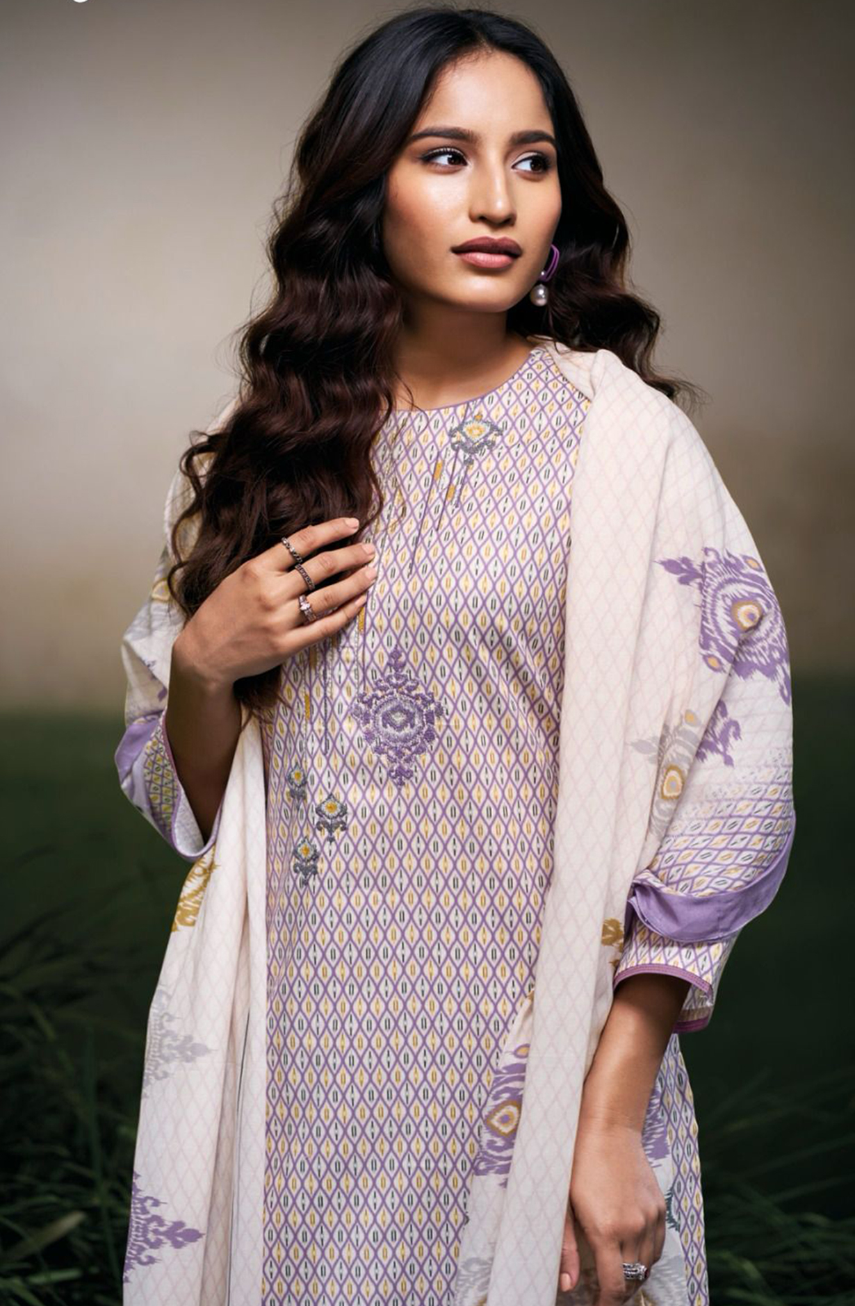 Purple Cotton Printed Suit set with Cotton Dupatta - AZAS3478B