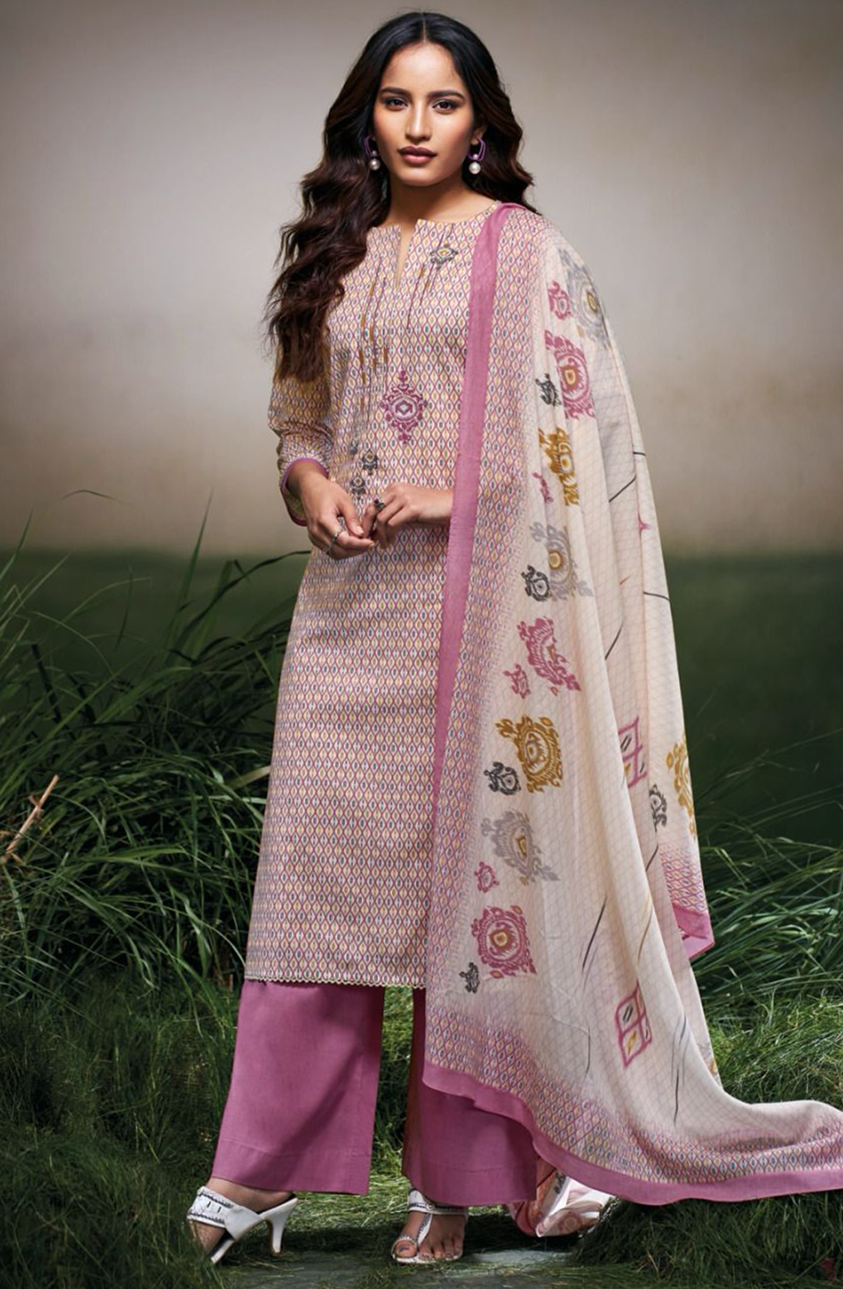 Pink Cotton Printed Suit set with Cotton Dupatta - AZAS3478D