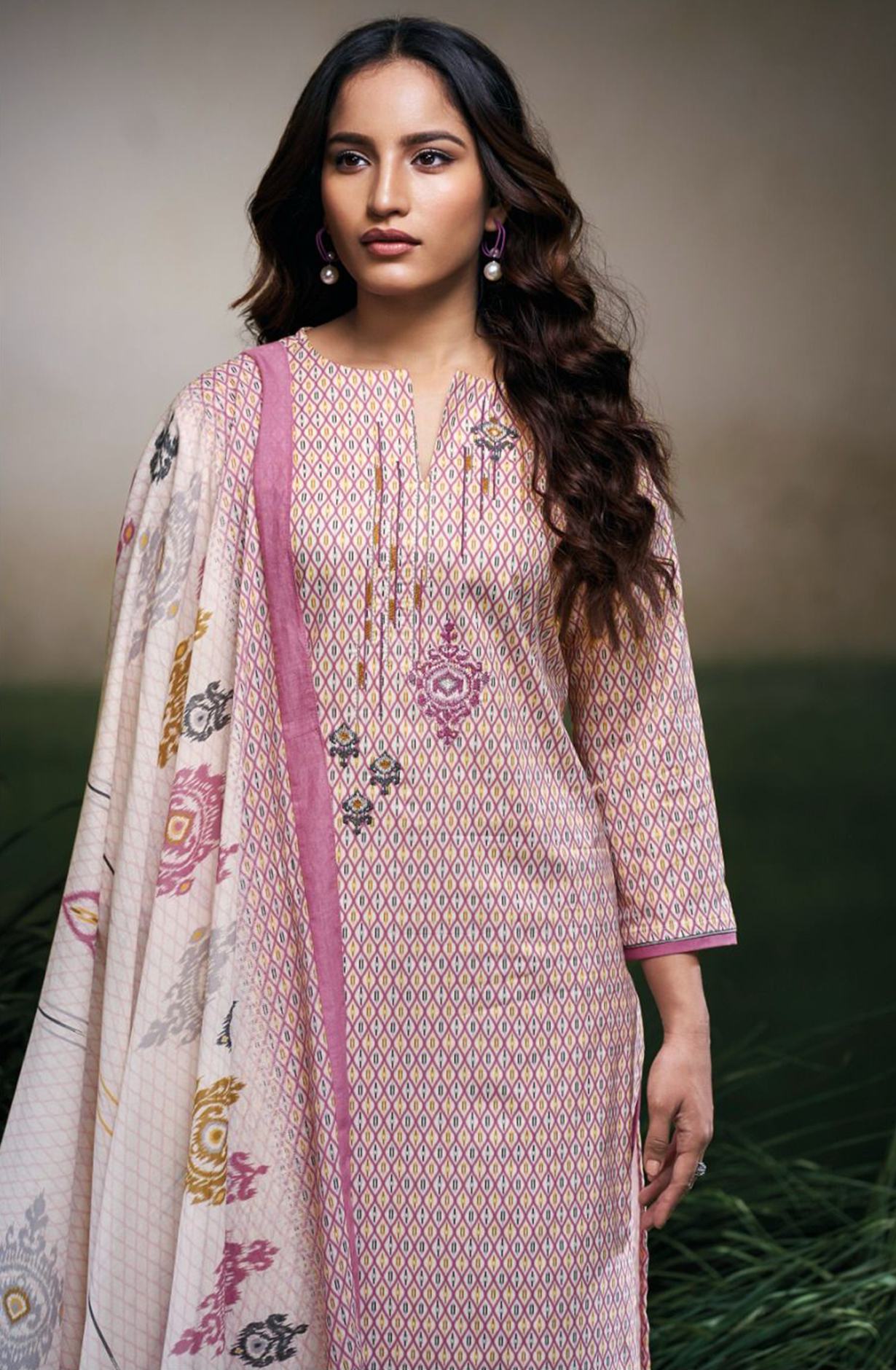 Pink Cotton Printed Suit set with Cotton Dupatta - AZAS3478D