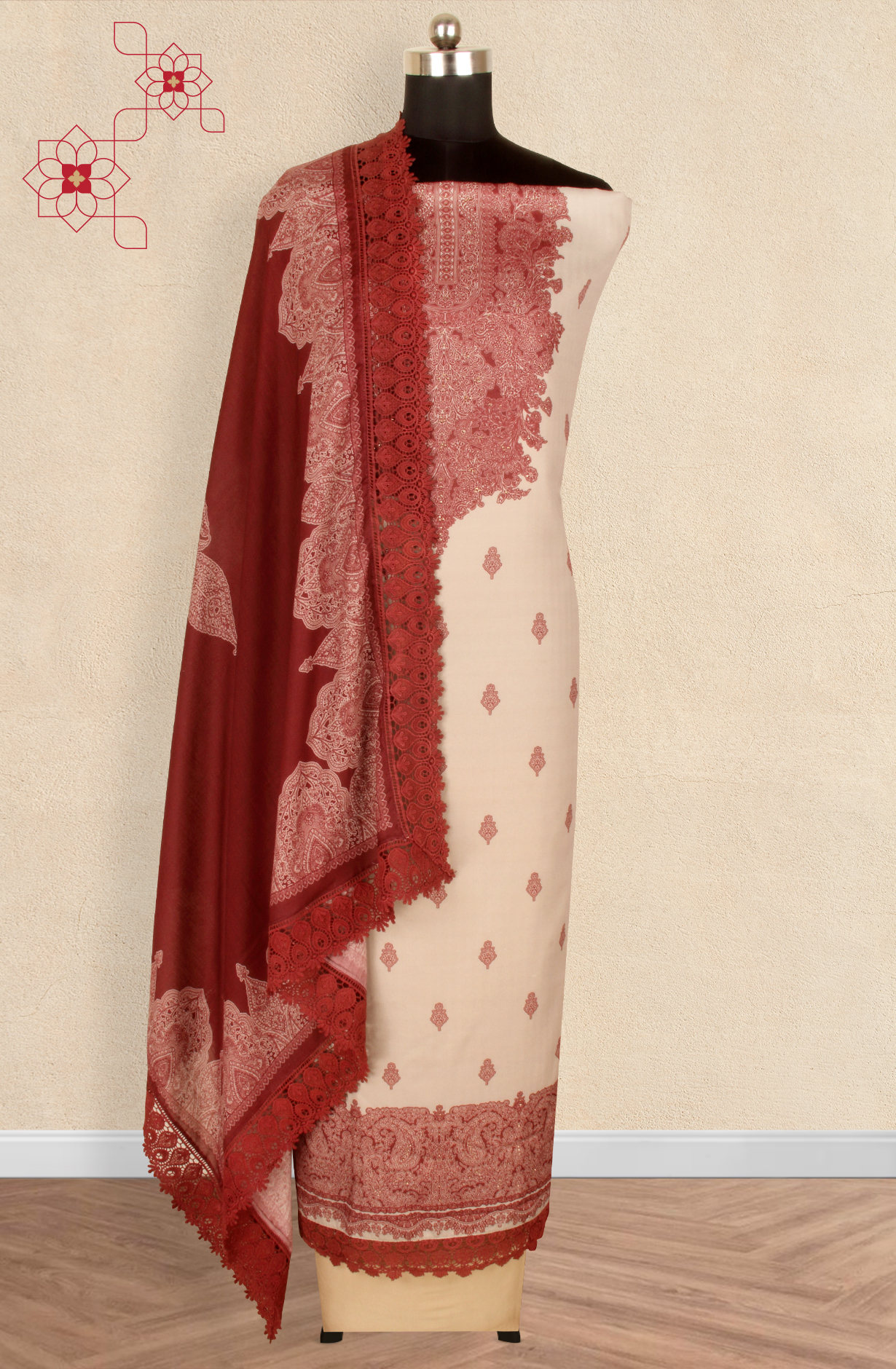 Beige Pashmina Winter Wear Unstitched Salwar Suit - AZI1616