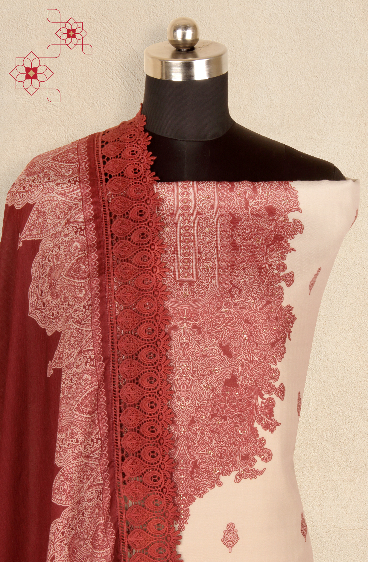 Beige Pashmina Winter Wear Unstitched Salwar Suit - AZI1616