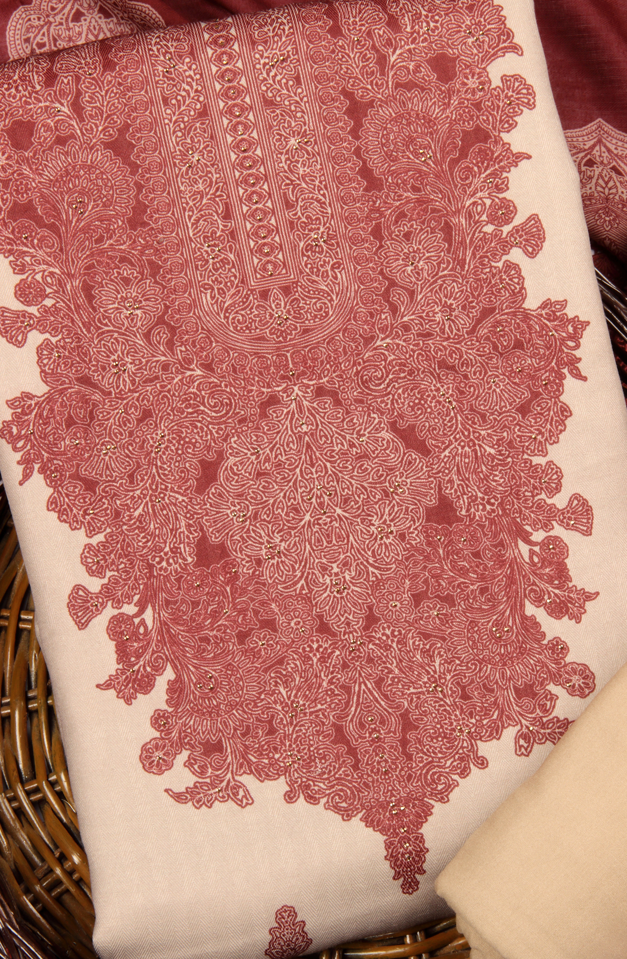 Beige Pashmina Winter Wear Unstitched Salwar Suit - AZI1616