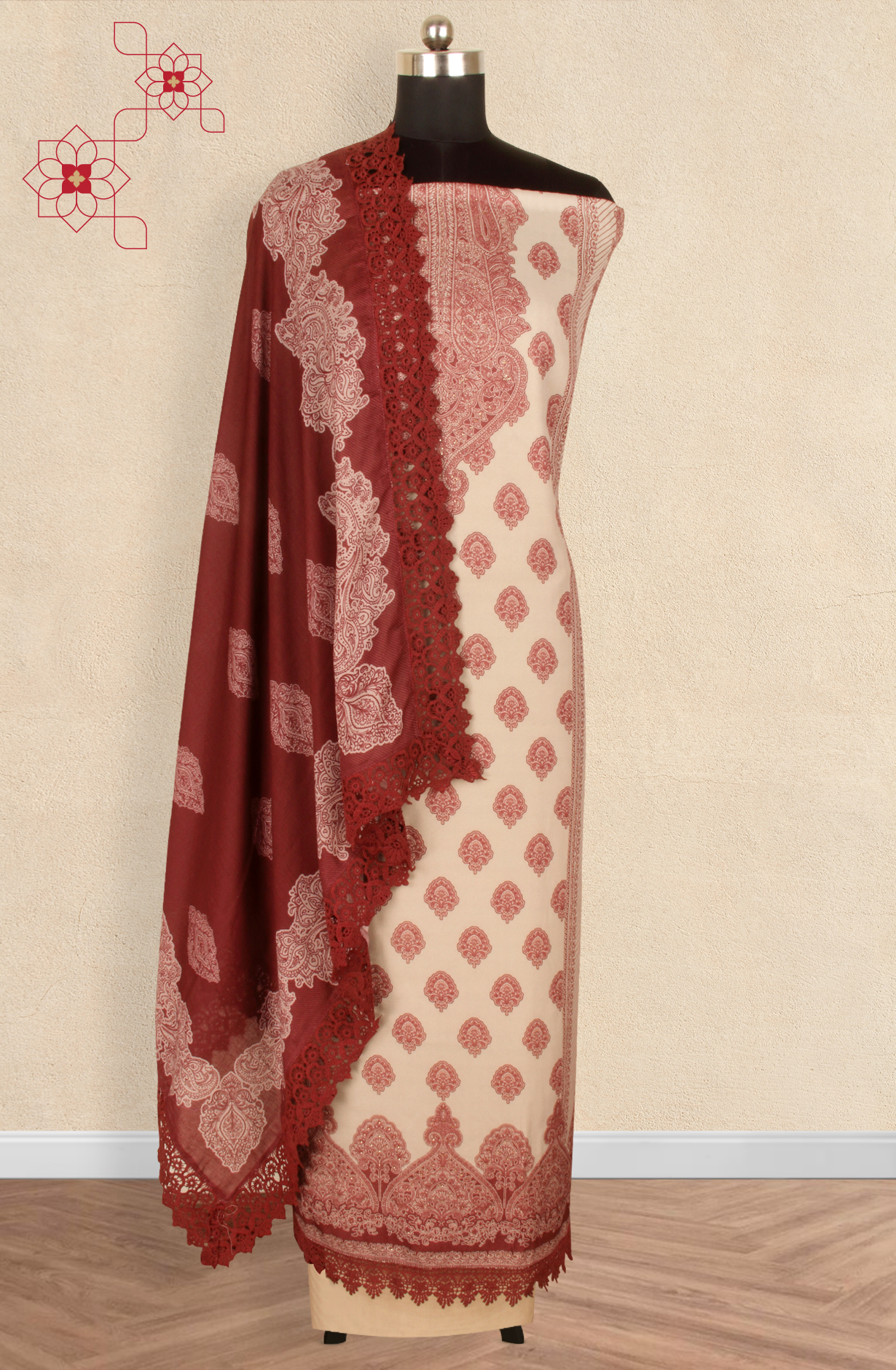 Beige Pashmina Winter Wear Unstitched Salwar Suit - AZI1618