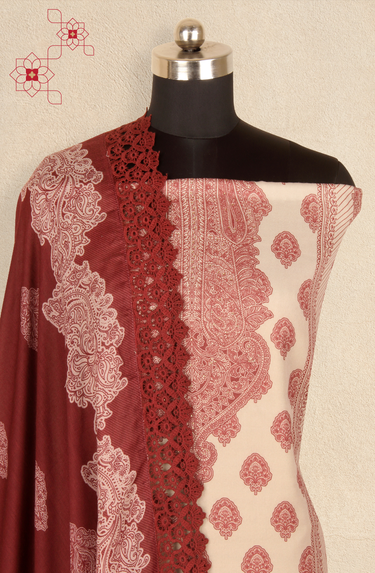 Beige Pashmina Winter Wear Unstitched Salwar Suit - AZI1618