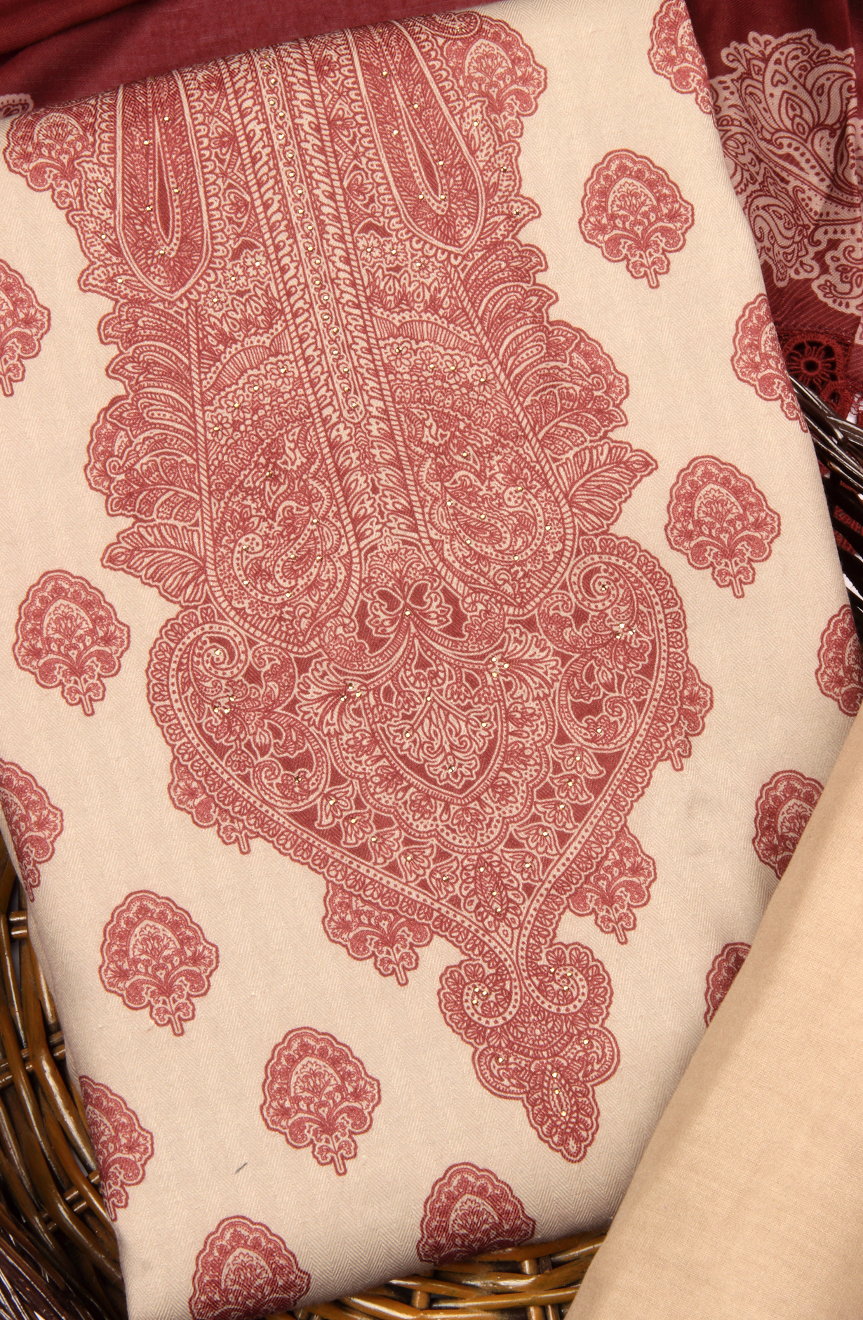 Beige Pashmina Winter Wear Unstitched Salwar Suit - AZI1618