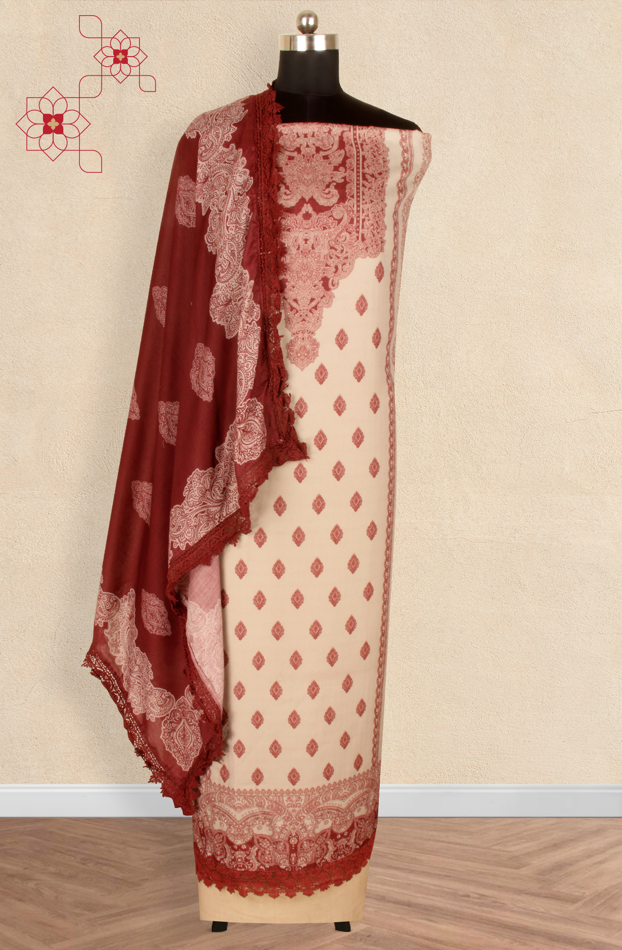 Beige Pashmina Winter Wear Unstitched Salwar Suit - AZI1618A