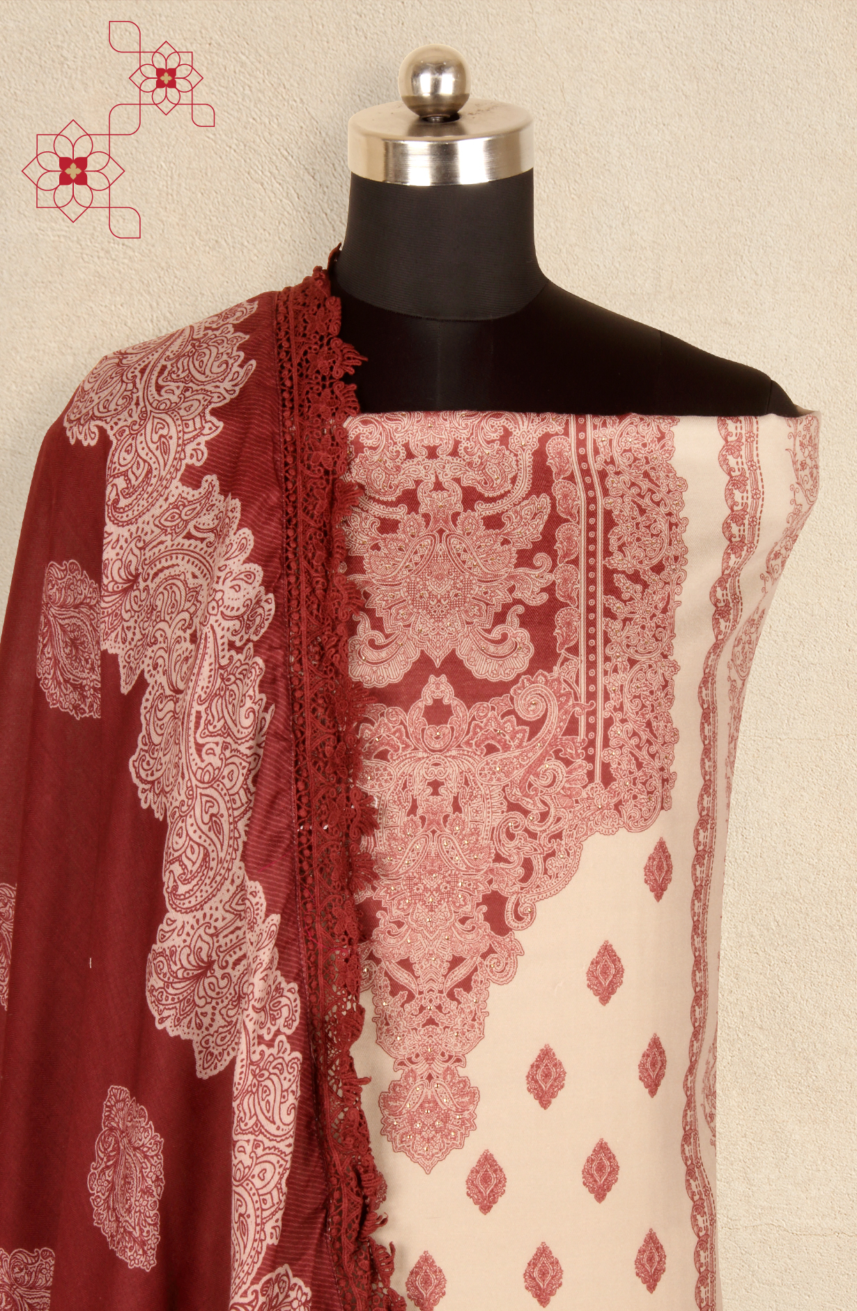 Beige Pashmina Winter Wear Unstitched Salwar Suit - AZI1618A