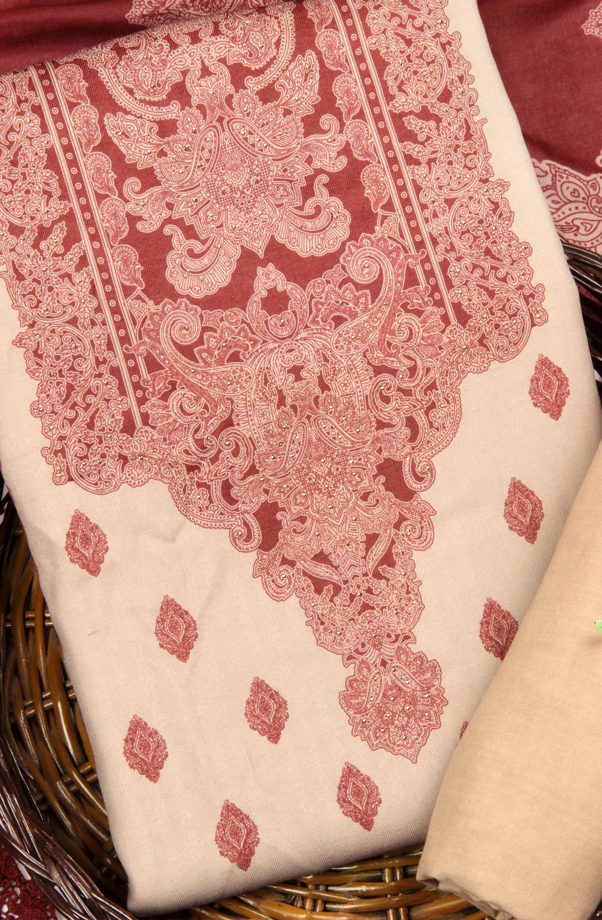 Beige Pashmina Winter Wear Unstitched Salwar Suit - AZI1618A